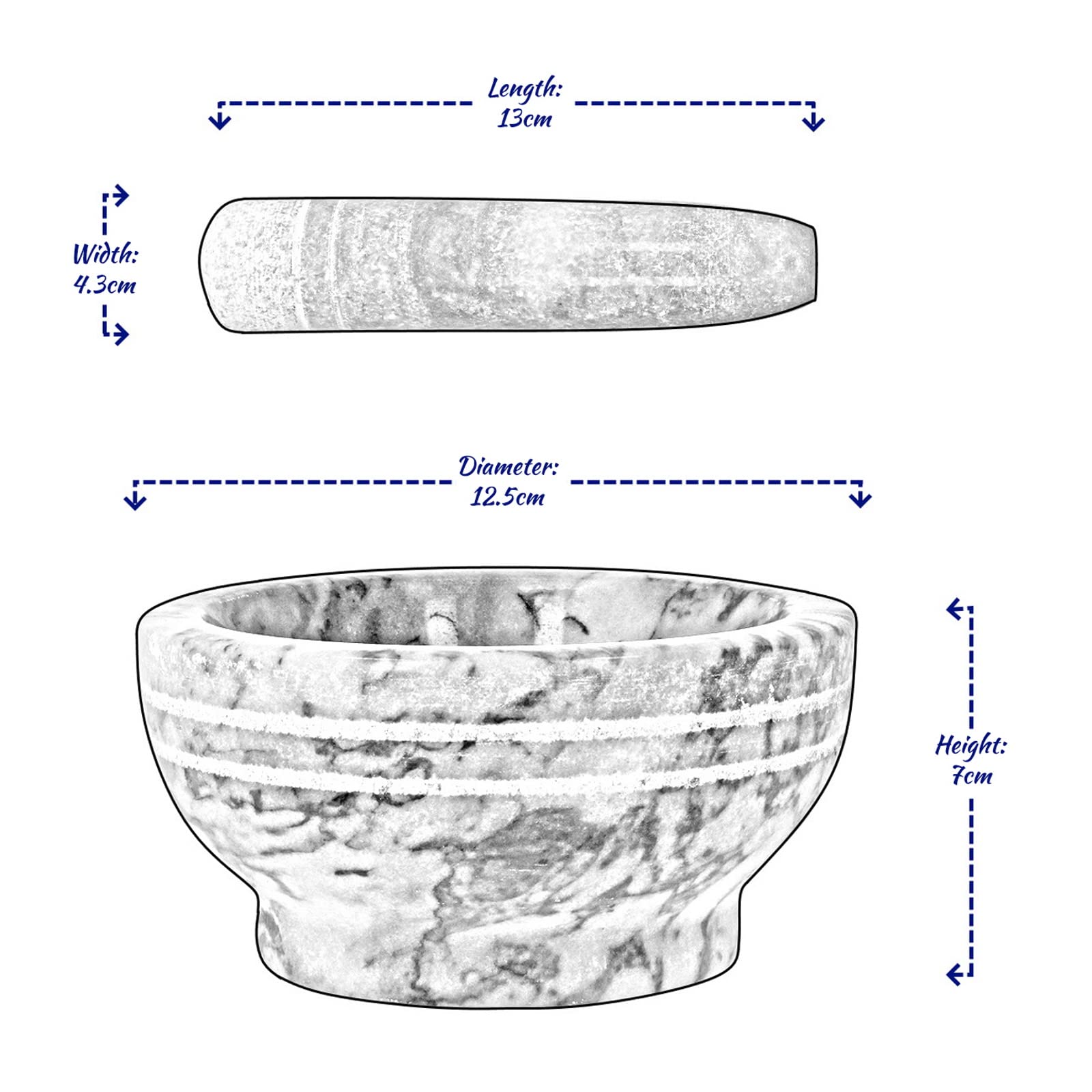 Premium Natural Marble Mortar and Pestle Set - Polished Stone Spice & Herb Grinder for Pesto, Guacamole, Coffee Beans - Kitchen Tool for Grinding, Crushing Pills & Pastes (12.5cm, Grey) - Perfect for Home Cooking, Apothecary Use & Gourmet Food Preparation