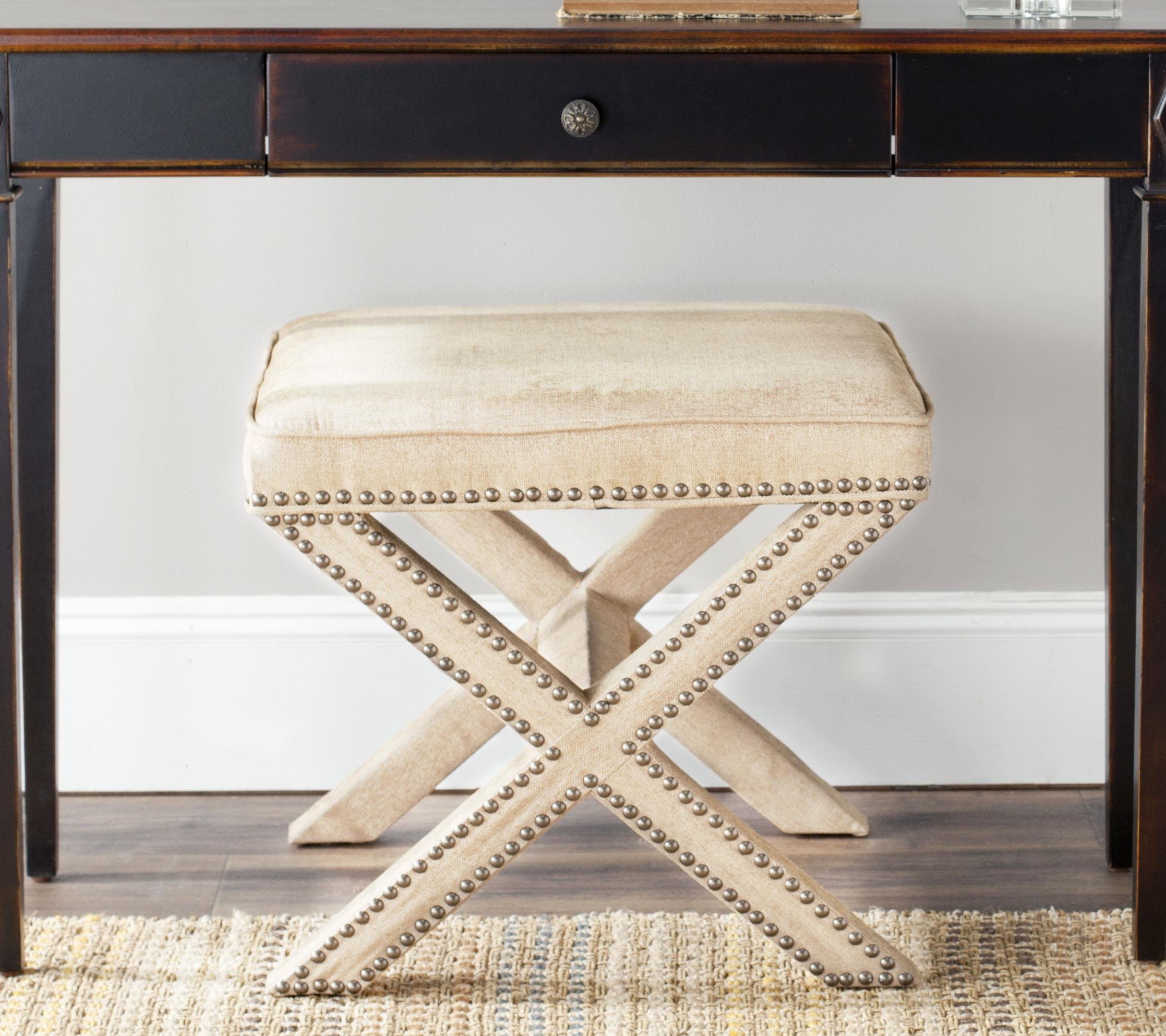 Safavieh Palmer Chocolate Brown X-Bench Ottoman with Silver Nailhead Trim - Stylish Footrest & Extra Seating for Living Room, Bedroom or Entryway
