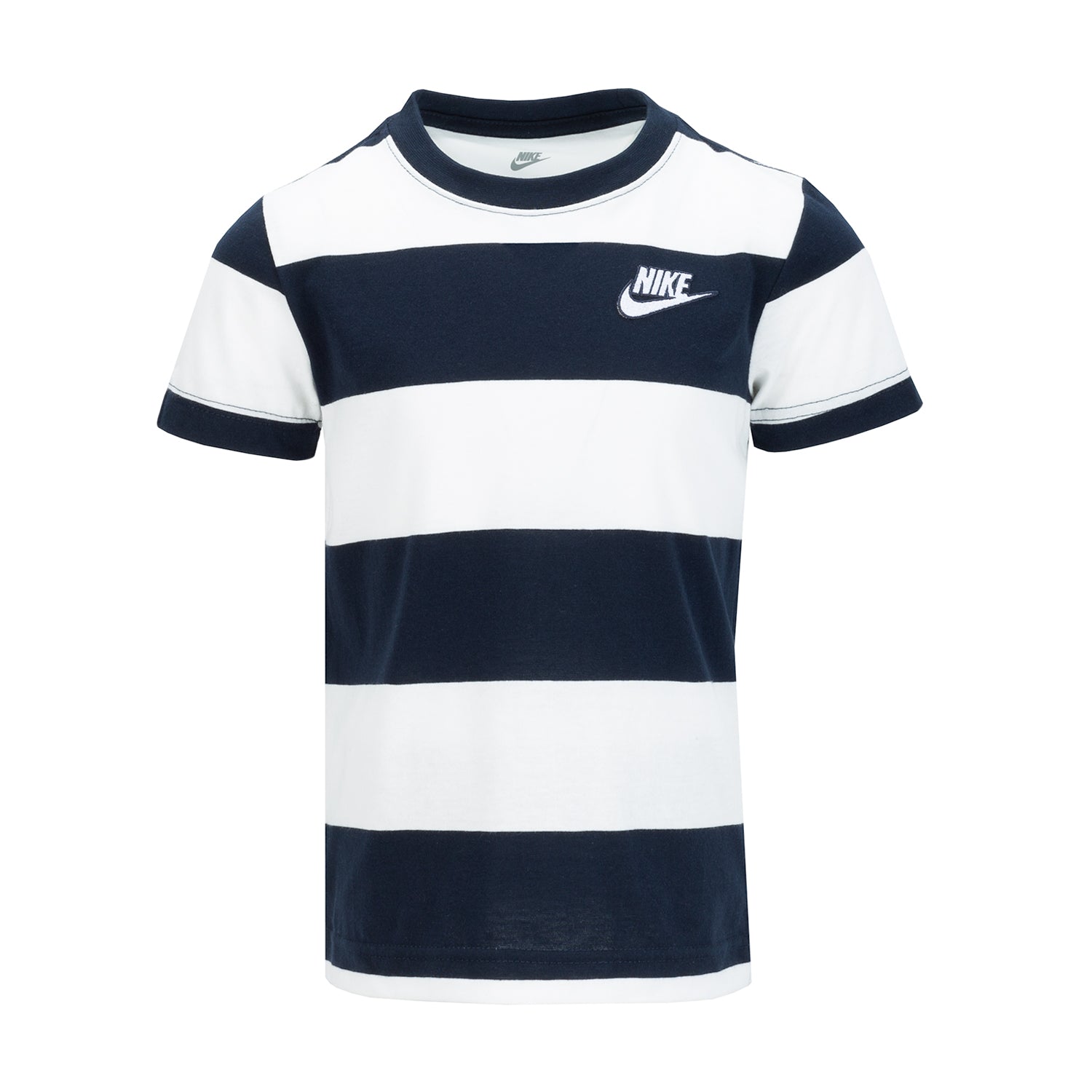 Nike Kids Seasonal Stripe White/Navy T-Shirt - Comfortable Cotton Tee for Boys & Girls - Perfect for School, Play & Everyday Wear