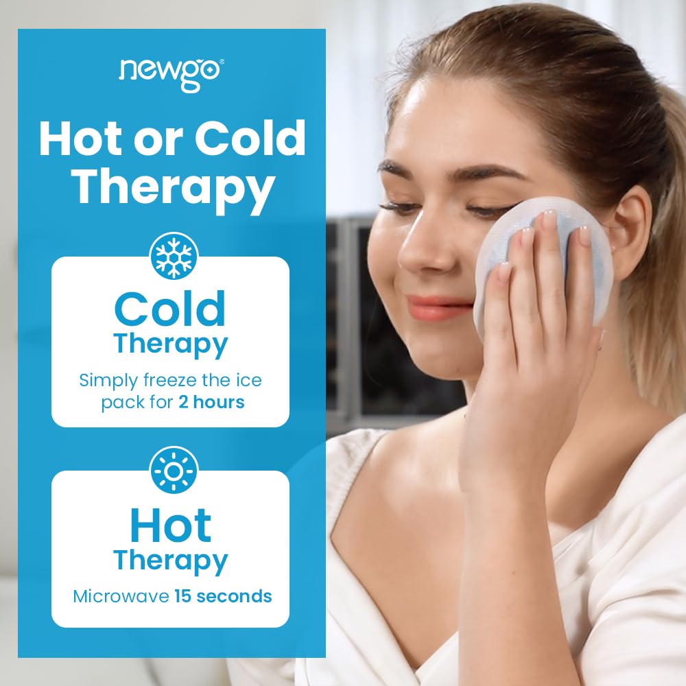 NEWGO Small Round Ice Packs for Injuries - 6 Pack Hot & Cold Gel Therapy for Face Pain Relief, Toothaches, Post-Surgery Recovery | Reusable Cold Compress with Cloth Backing & Sleeve | Perfect for Sports Injuries, Migraines & Breast Surgery Recovery