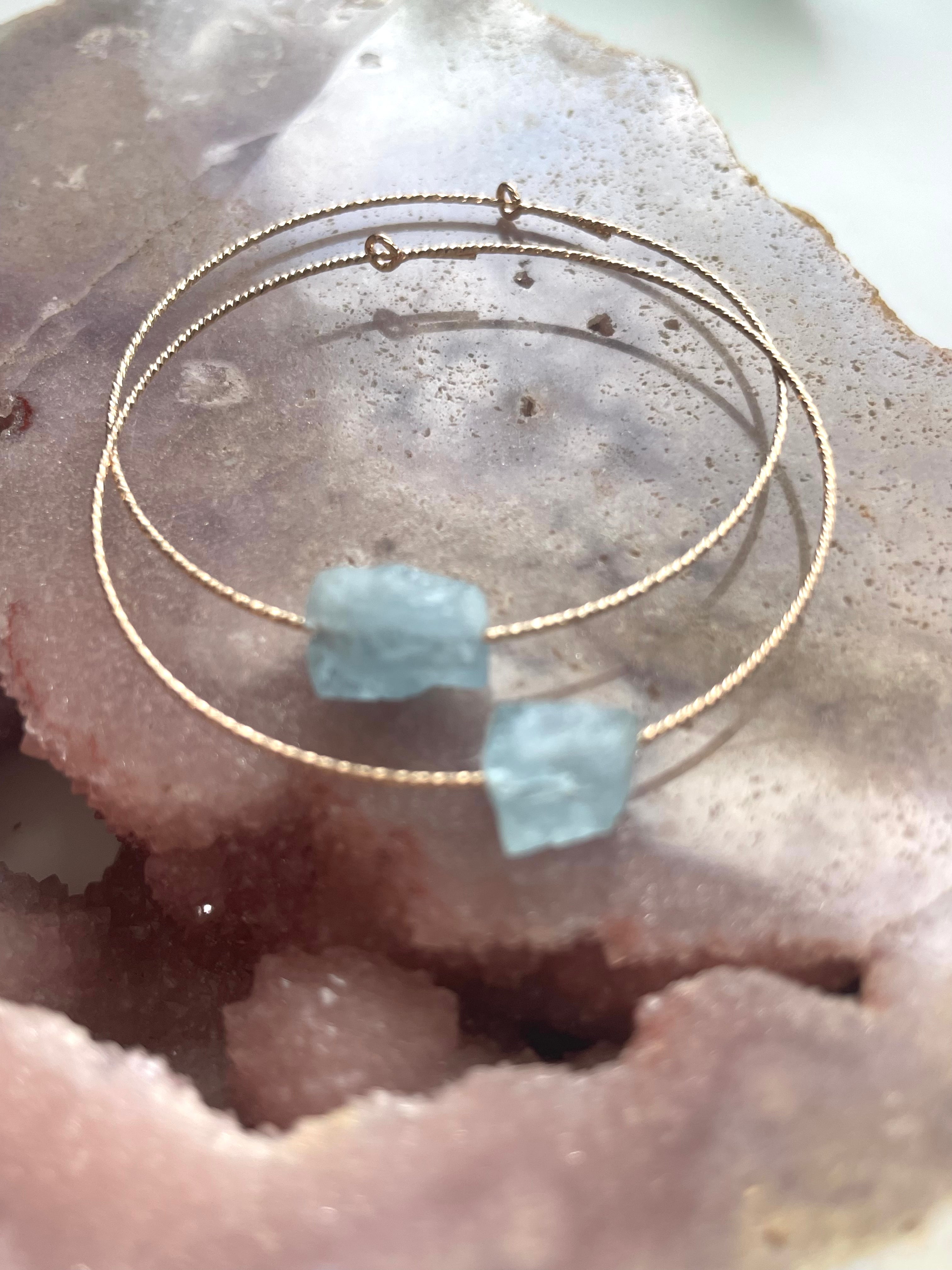Elegant Raw Natural Aquamarine Hoop Earrings - 14K Gold Filled or 925 Sterling Silver - Perfect for Weddings, Date Nights & Special Occasions