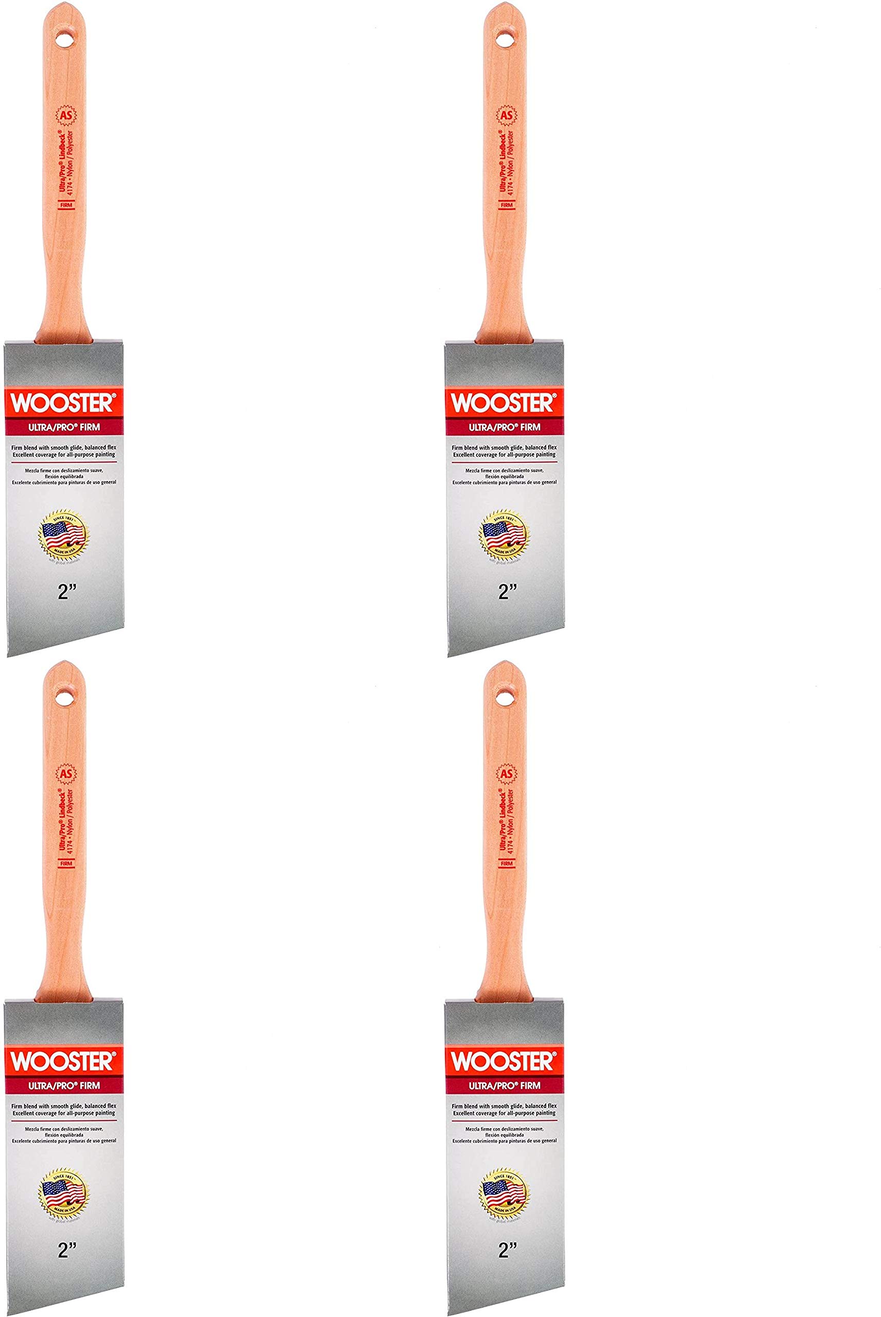 Wooster Brush 4174-2 Angle Sash Paintbrush - 2-Inch (Pack of 4) - Premium Paint Brushes for Trim, Windows & Detail Work - Professional Quality for DIY Home Painting Projects - Ideal for Interior Walls, Cabinets & Furniture Refinishing