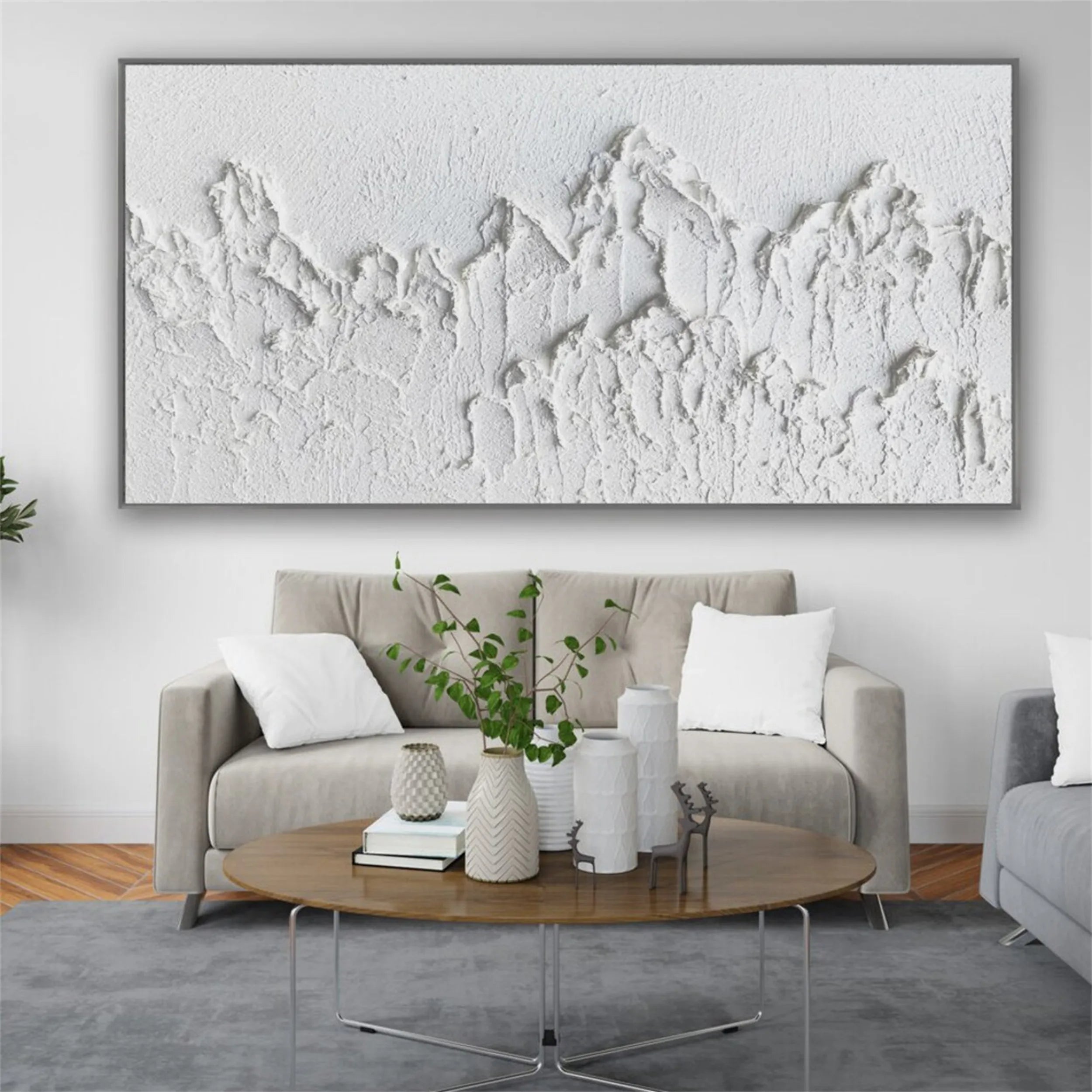 White Minimalist Textured Painting Canvas - Modern Abstract Wall Art for Living Room, Bedroom & Office Decor | Premium Quality #MM195