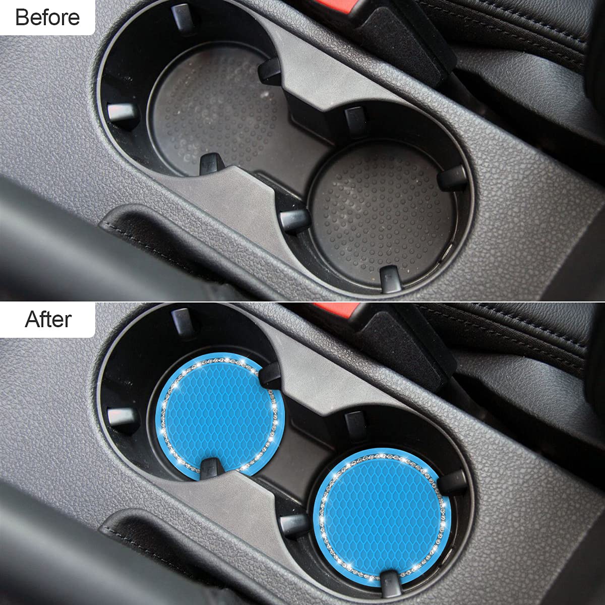 2-Pack Crystal Rhinestone Car Cup Holder Coaster - 2.75 Inch Universal Cup Insert for Cars, SUVs & Vehicles - Blue Car Interior Accessories - Perfect for Road Trips, Commuting & Daily Driving
