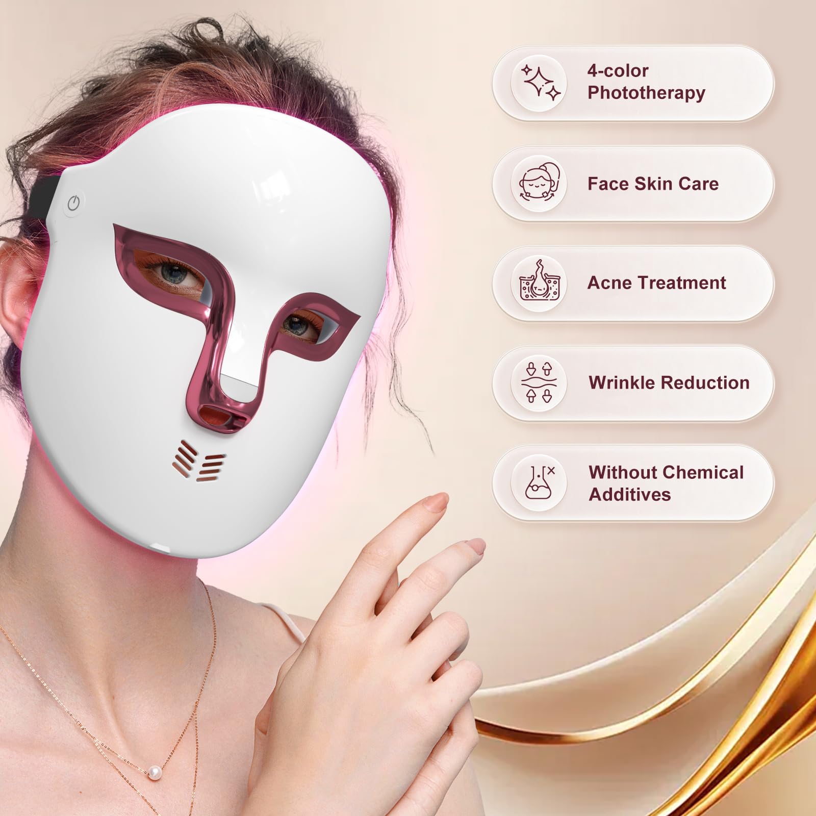 Rechargeable LED Face Mask Light Therapy for Wrinkles & Acne - 4 Color (Red, Blue) Skin Care Treatment - FSA/HSA Eligible - Perfect for Home Spa & Anti-Aging Routine