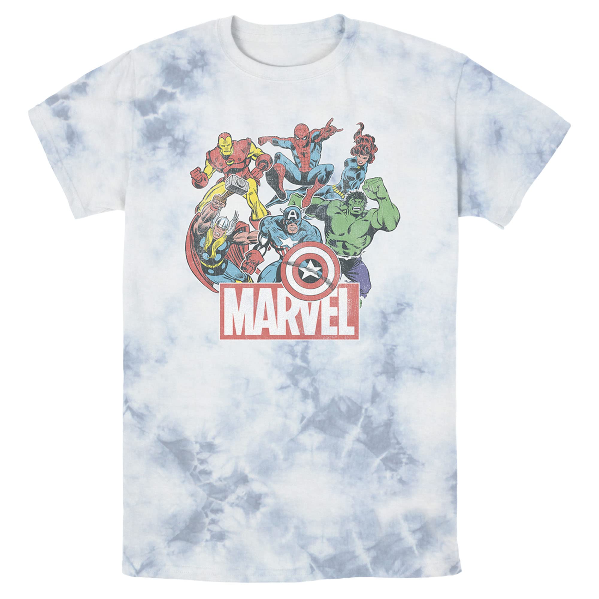 Marvel Avengers Team Retro Comic Vintage Men's Wash T-Shirt - Soft Cotton Graphic Tee for Superhero Fans - Perfect for Casual Wear, Cosplay & Comic Con Events