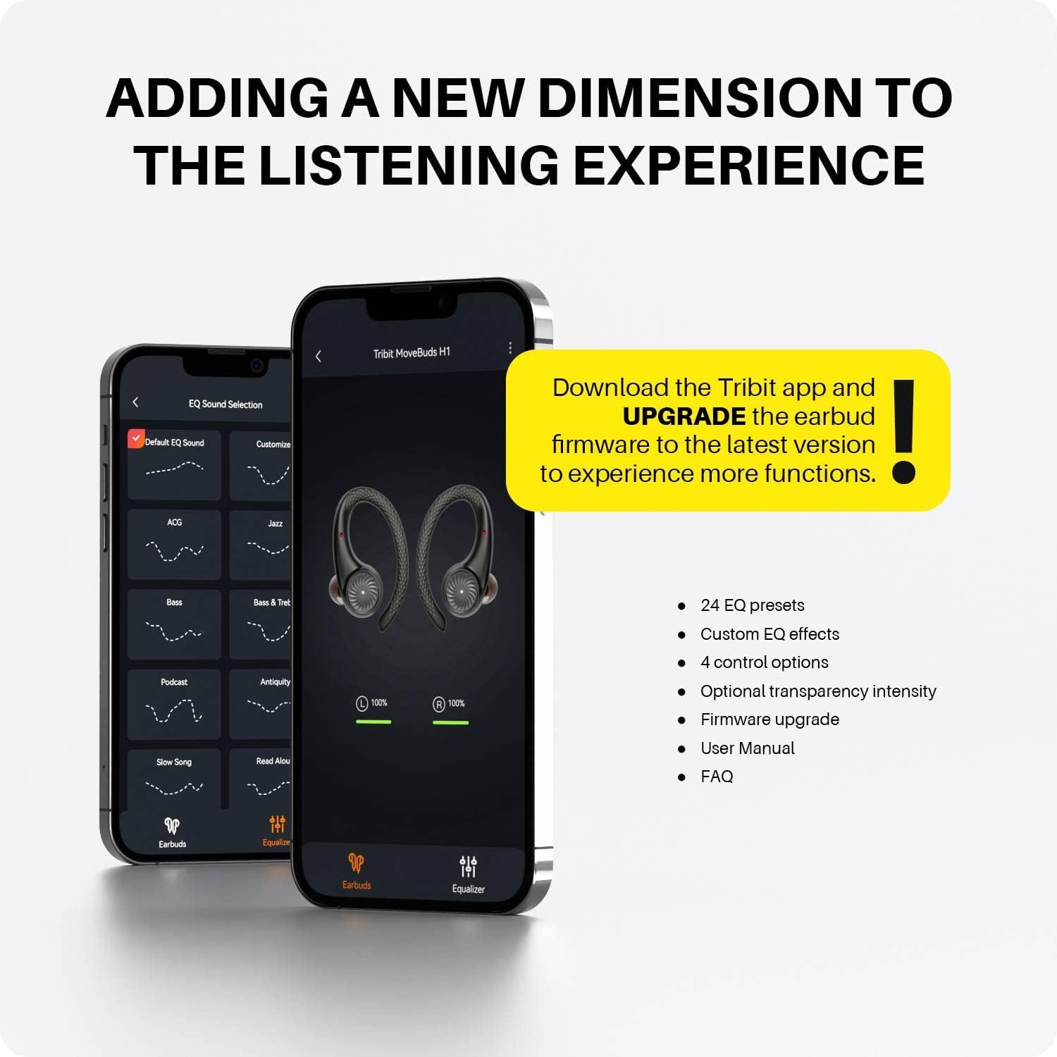 Tribit Sports Earbuds Wireless Bluetooth 5.2 Headphones with Earhooks, IPX8 Waterproof, Noise Cancelling & Transparency Mode - Perfect for Running, Gym Workouts & Outdoor Sports Activities