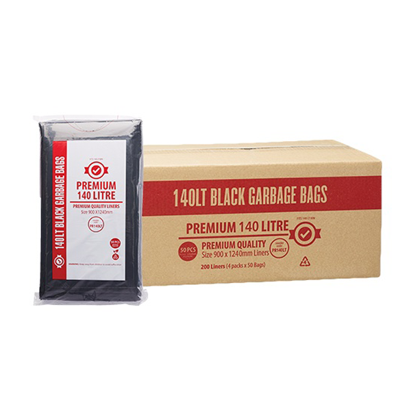 Premium Heavy Duty 140L Black Trash Bags - Extra Thick Garbage Bags for Kitchen, Office & Outdoor Use