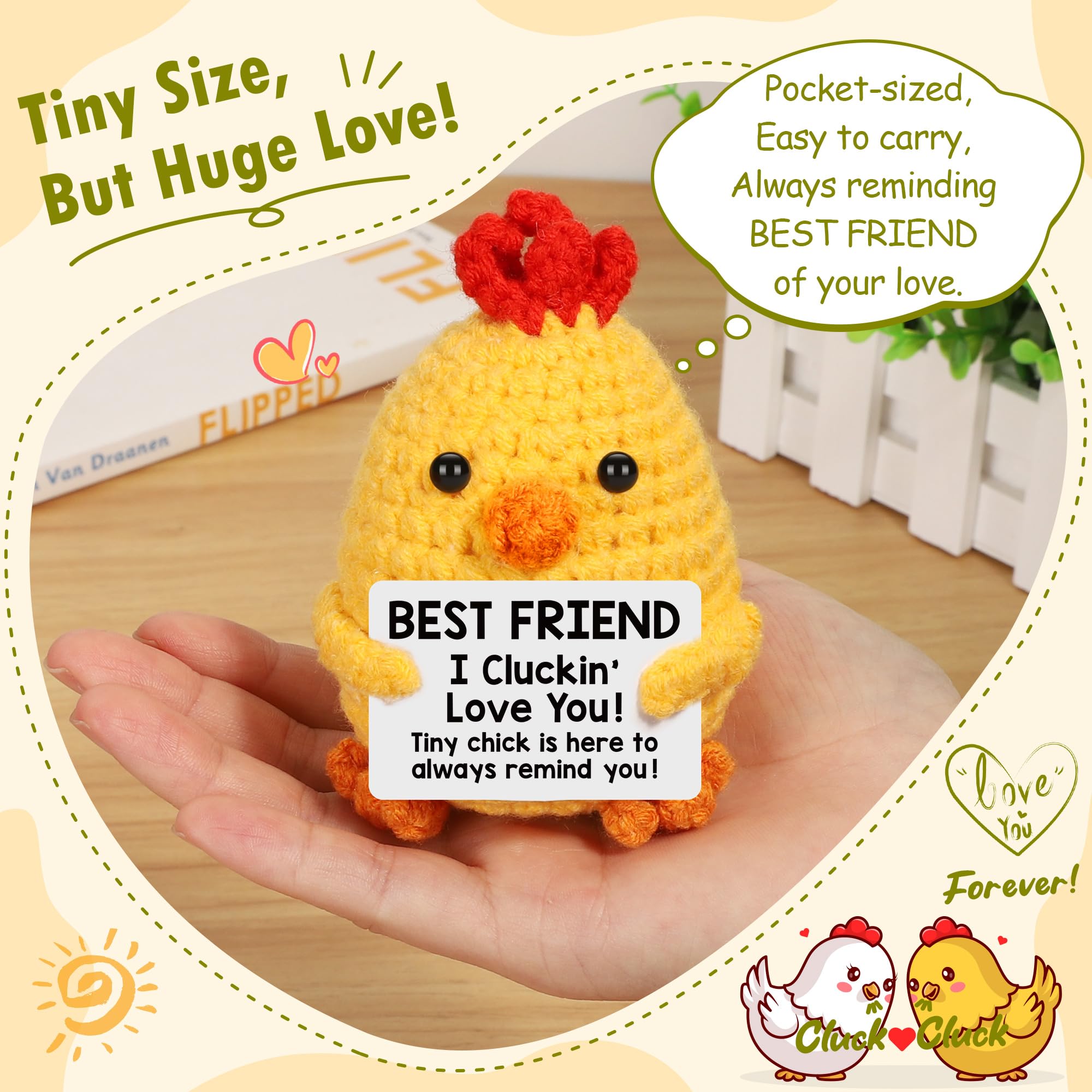 Funny Crochet Chicken Plush Toy - Best Friend Gift for Women, Teens, BFF, Birthday, Mother's Day & Graduation - Handmade Easter Basket Stuffer & Desk Decor - Perfect for Home Office, Dorm Room & Gift Giving