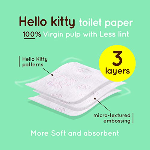Hello Kitty Forest Green Toilet Paper - 100% Natural Wood Pulp, 3-Ply Ultra Soft, 24 Rolls (2 Packs of 12) - Cute Bathroom Tissue for Kawaii Home Decor, Kitty Lover Gift & Japanese Style Toilet Paper Holder Accessory