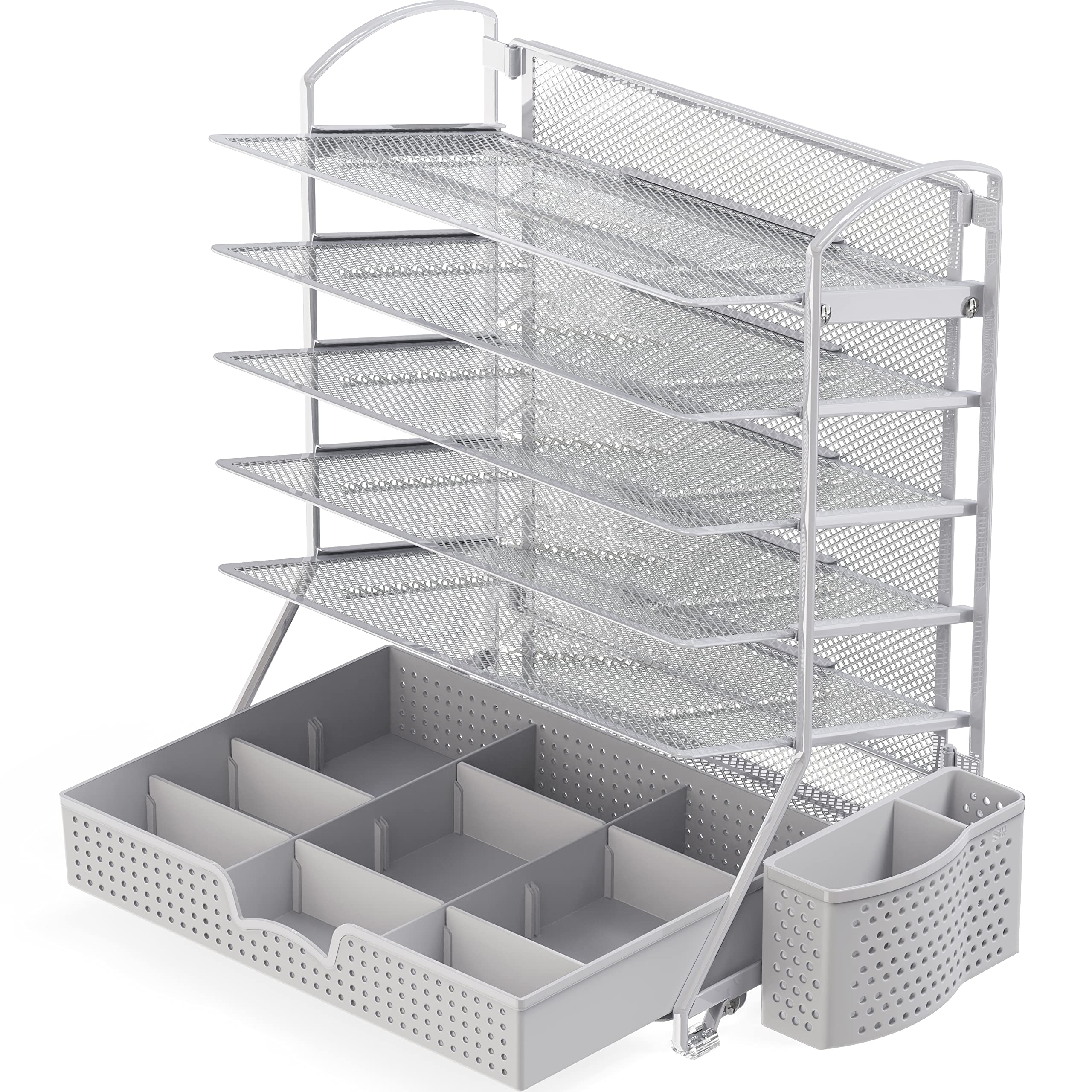 Simple Houseware 6-Tier Desk Organizer with Sliding Drawer - Silver Metal File Tray for Office Documents, Mail & Supplies | Perfect for Home Office, School & Workplace Organization