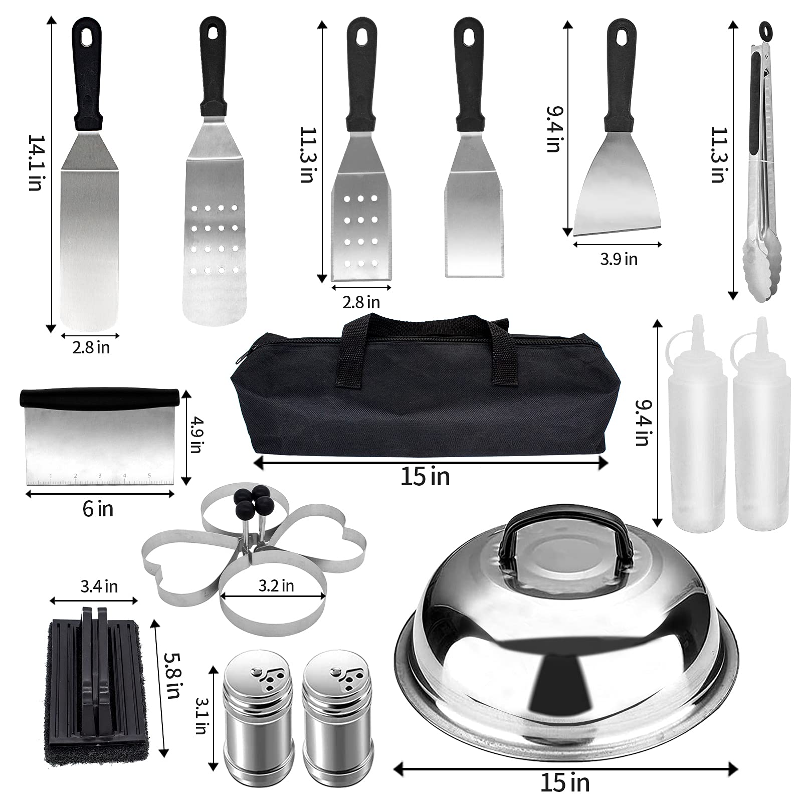 23-Piece Griddle Accessories Set for Blackstone & Camp Chef - Premium Flat Top Grill Tools Kit with Basting Cover - Perfect for Outdoor Camping, Backyard BBQs & Indoor Party Cooking