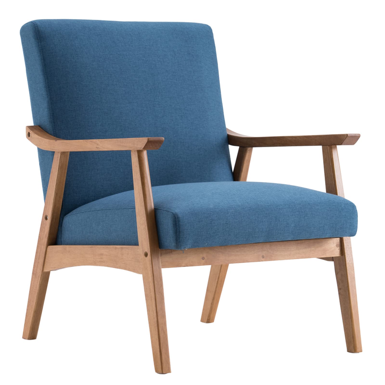 Tesmala Solid Wood Retro Simple Single Sofa Chair - Backrest Without Buckle Navy Blue - Comfortable Living Room Furniture for Relaxing & Reading