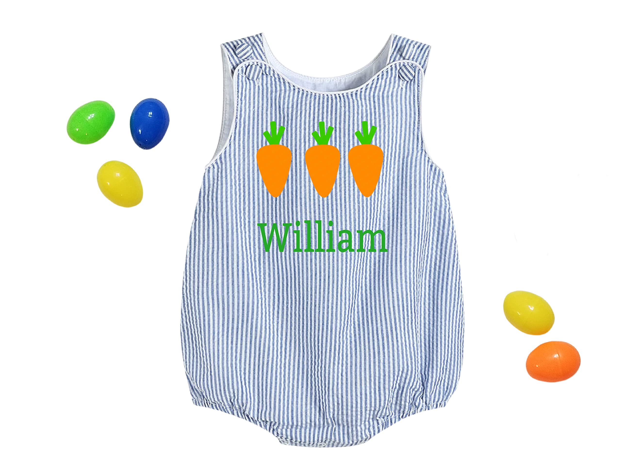 Personalized Blue Easter Romper for Baby Boys - Cute Carrot Design for Birthday & Cake Smash Photo Shoots - Perfect for Easter Celebrations, Spring Photoshoots, and First Birthday Parties