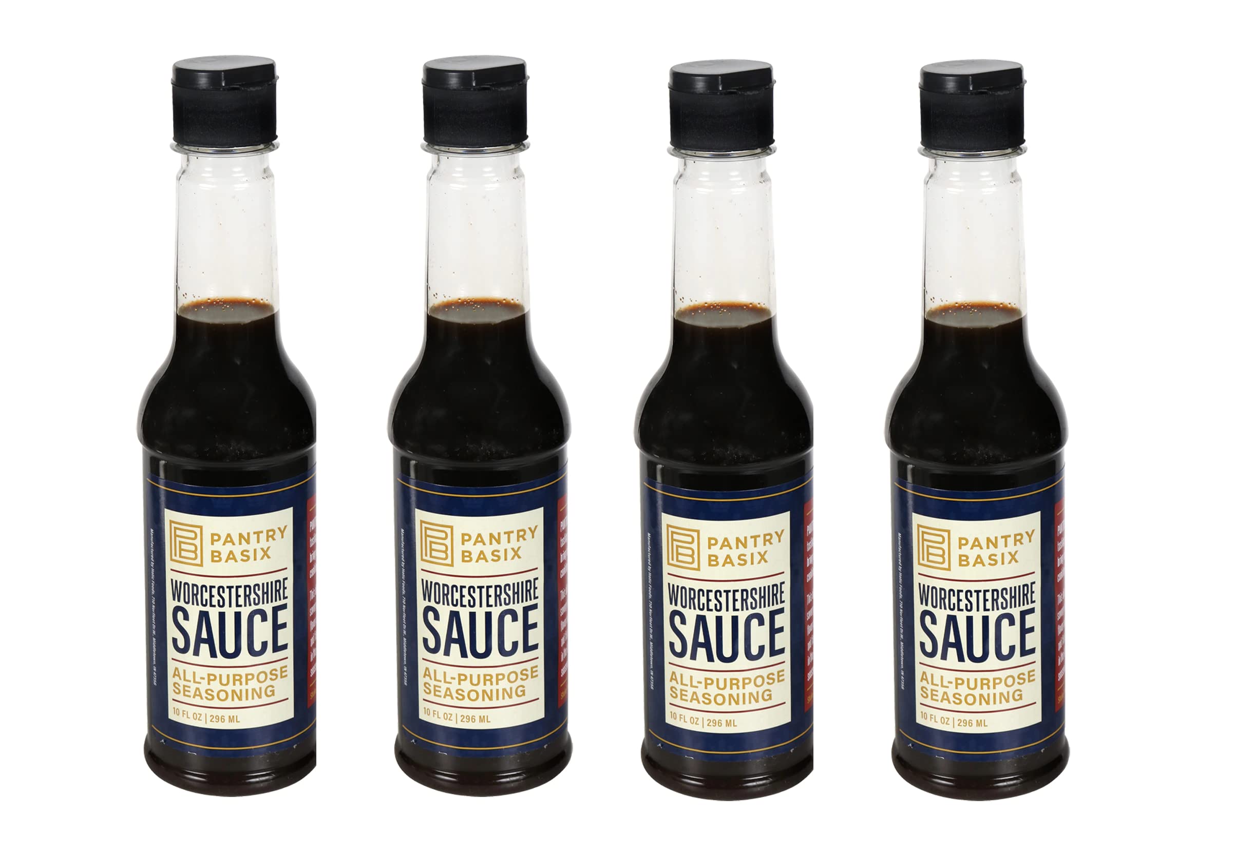 Pantry Basix Worcestershire Sauce - All Purpose Seasoning (4 Bottles, 10 fl.oz/296mL Each) - Perfect for Marinades, Steaks & Cocktails