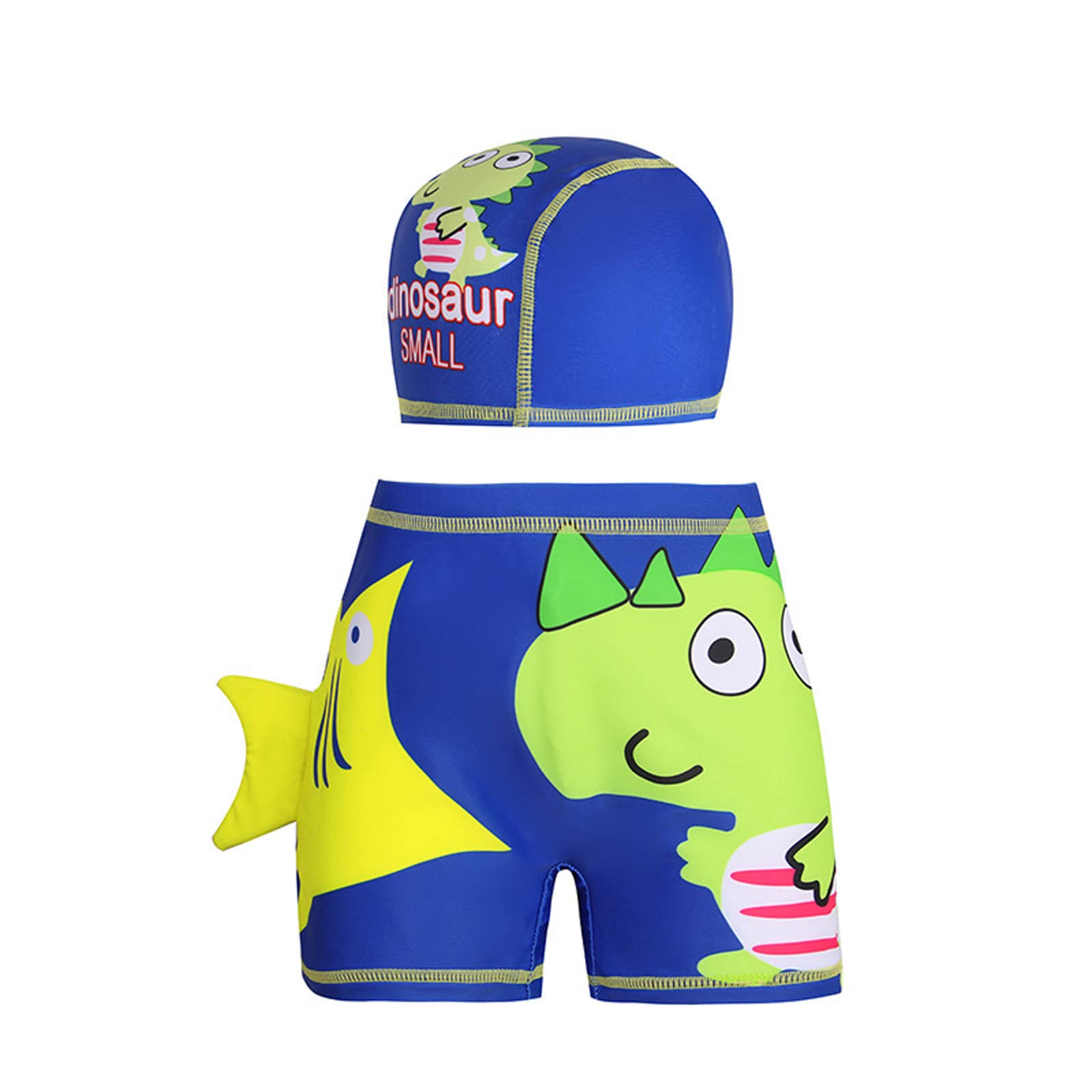 Dinosaur Print 2-Piece Toddler Boys Swim Set - Rash Guard & Swim Trunks with Matching Cap | UV Protection Swimwear for Beach, Pool & Summer Activities