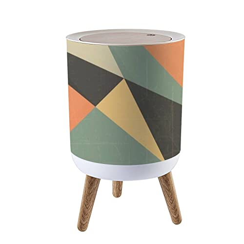 Vintage Small Trash Can with Lid - 1.8 Gallon Round Waste Bin with Press Cover, Dog Proof Design for Kitchen, Bathroom & Living Room - Retro Abstract Line Pattern Garbage Bin for Home & Office Use