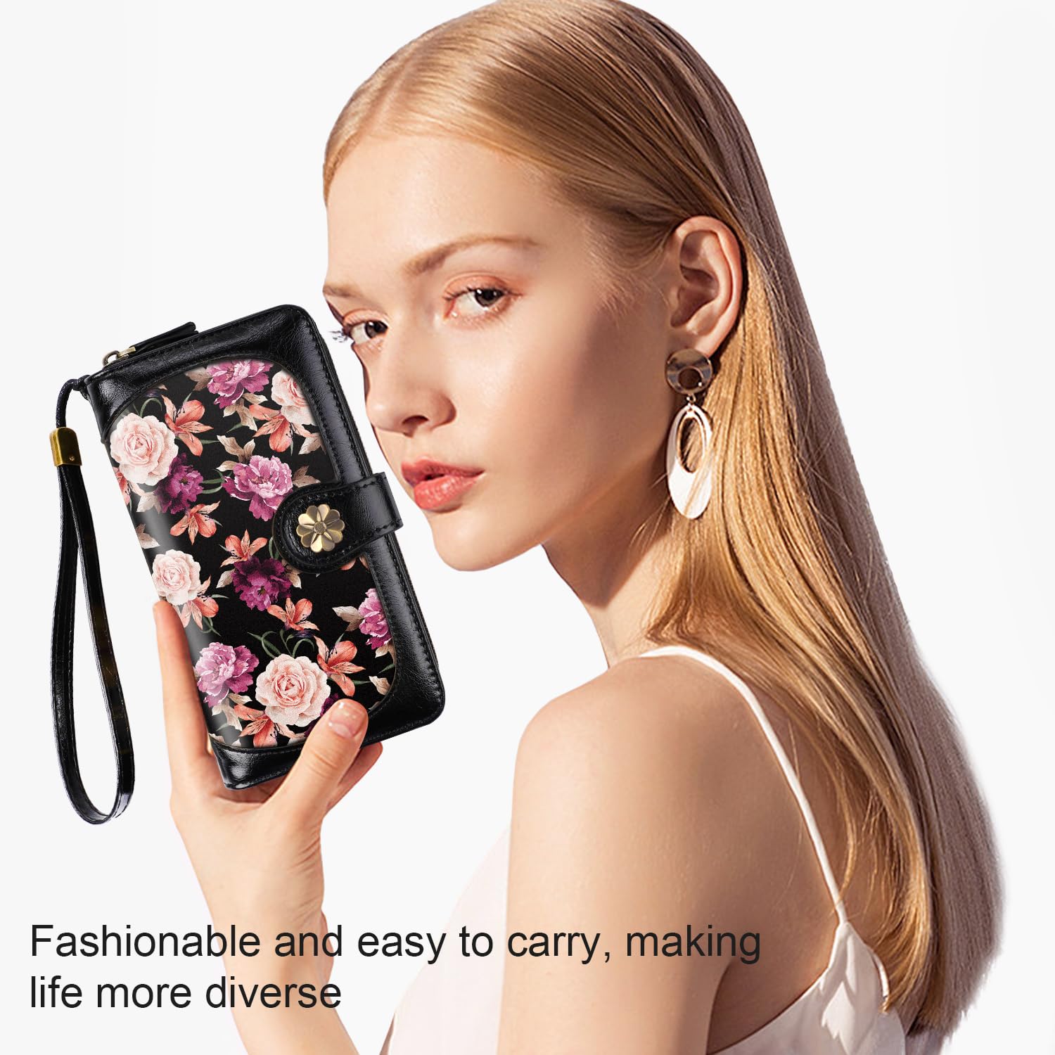 Women's RFID Blocking Leather Wallet with Multi Card Slots & Wrist Strap - Slim Clutch Purse Organizer for Credit Cards, Cash & ID - Perfect for Travel, Shopping & Everyday Use