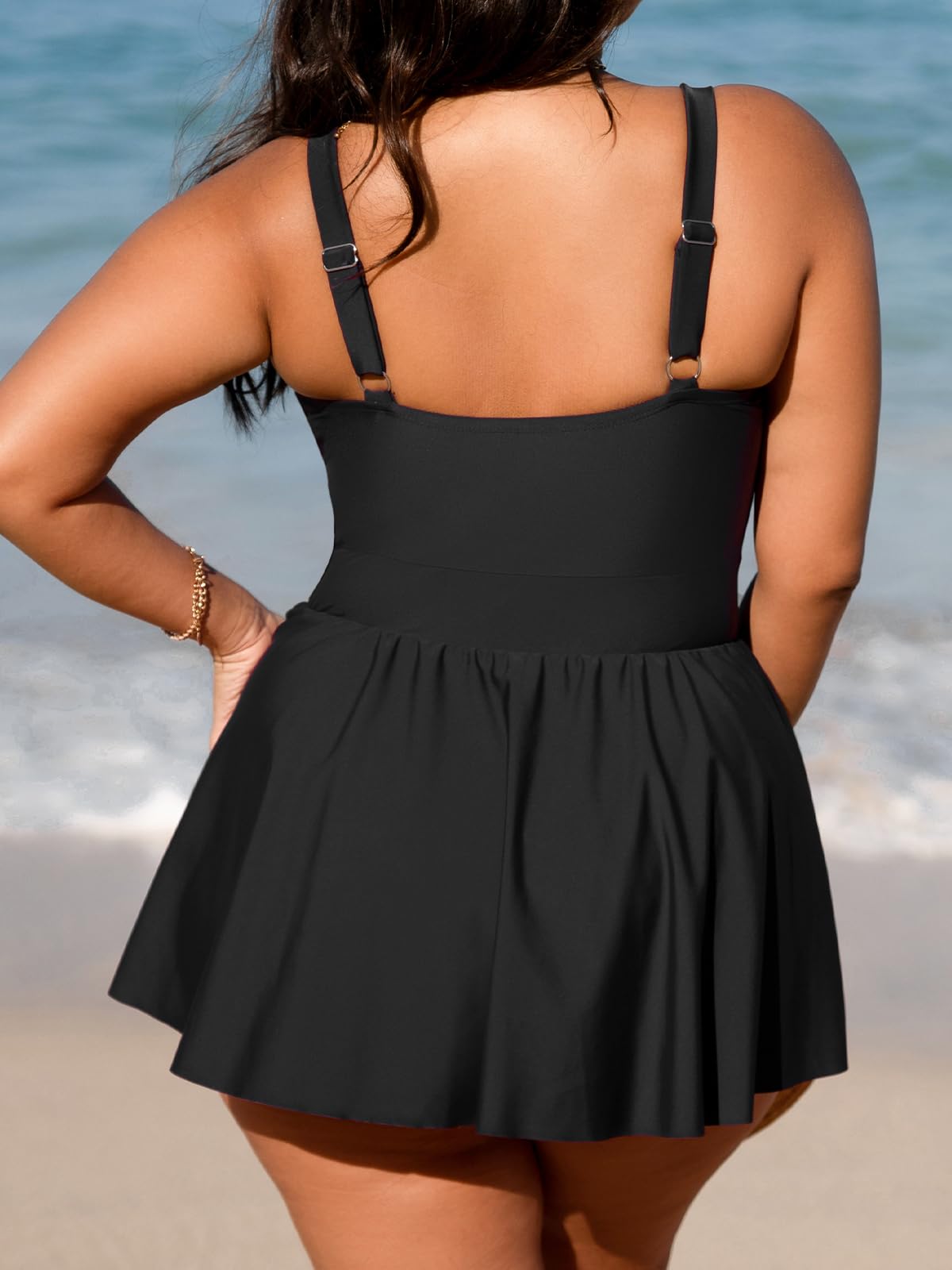 CUPSHE Women's Plus Size One Piece Swimsuit - Scoop Neck Ruffled Bathing Suit with Adjustable Straps | Swim Dress for Beach, Pool & Vacation | Flattering Swimwear for Curvy Women