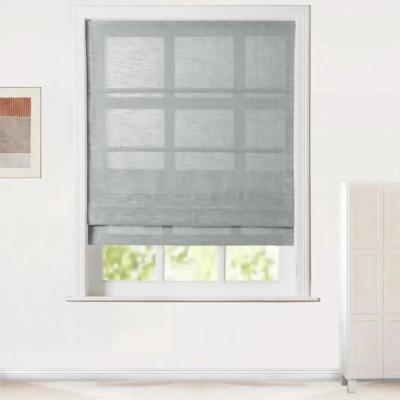 Jawara Cordless Roman Shades with Wooden Headrail - Blackout Window Coverings for Living Room, Bedroom & Home Office