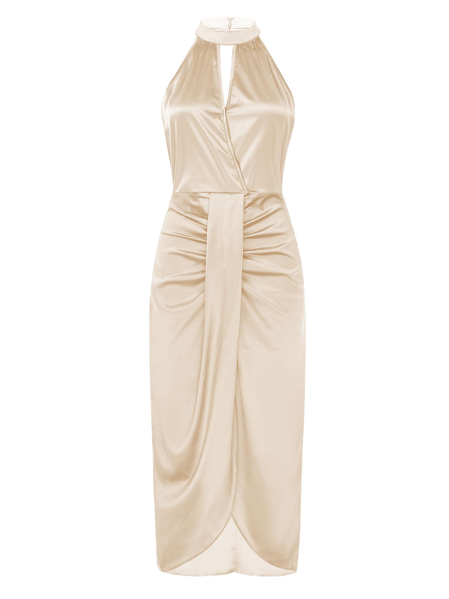 Sexy Women's Sleeveless Halter Ruched Bodycon Dress with High Slit - Perfect for Cocktail Parties, Weddings & Night Out | Elegant Wrap Midi Dress for Special Occasions