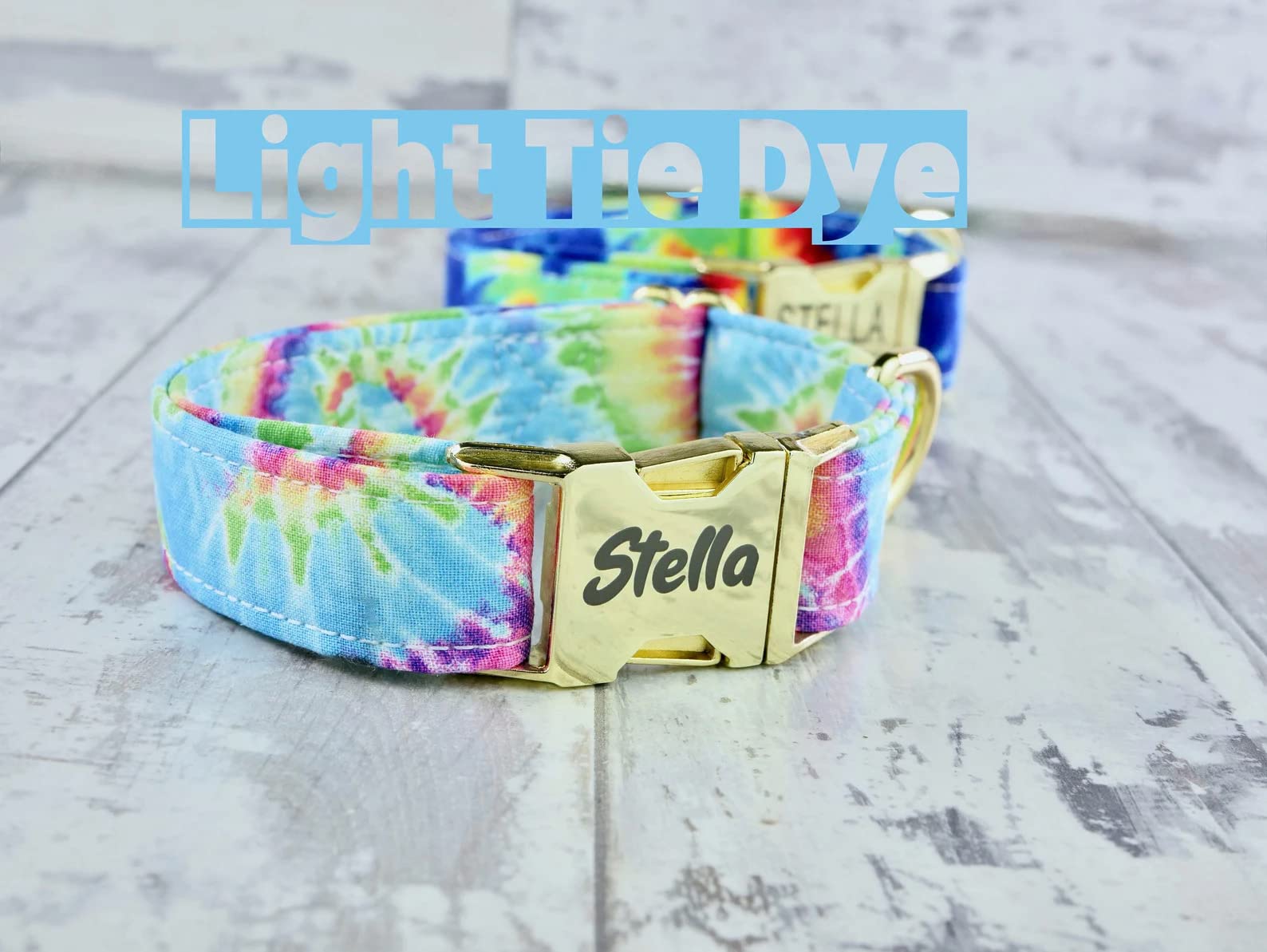 Colorful Rainbow Tie-Dye Dog Collar with Engraved Metal Buckle - 1 Inch Adjustable Pet Collar for Small & Medium Dogs - Personalized Custom Name Puppy Collar for Daily Walks, Training & Outdoor Adventures