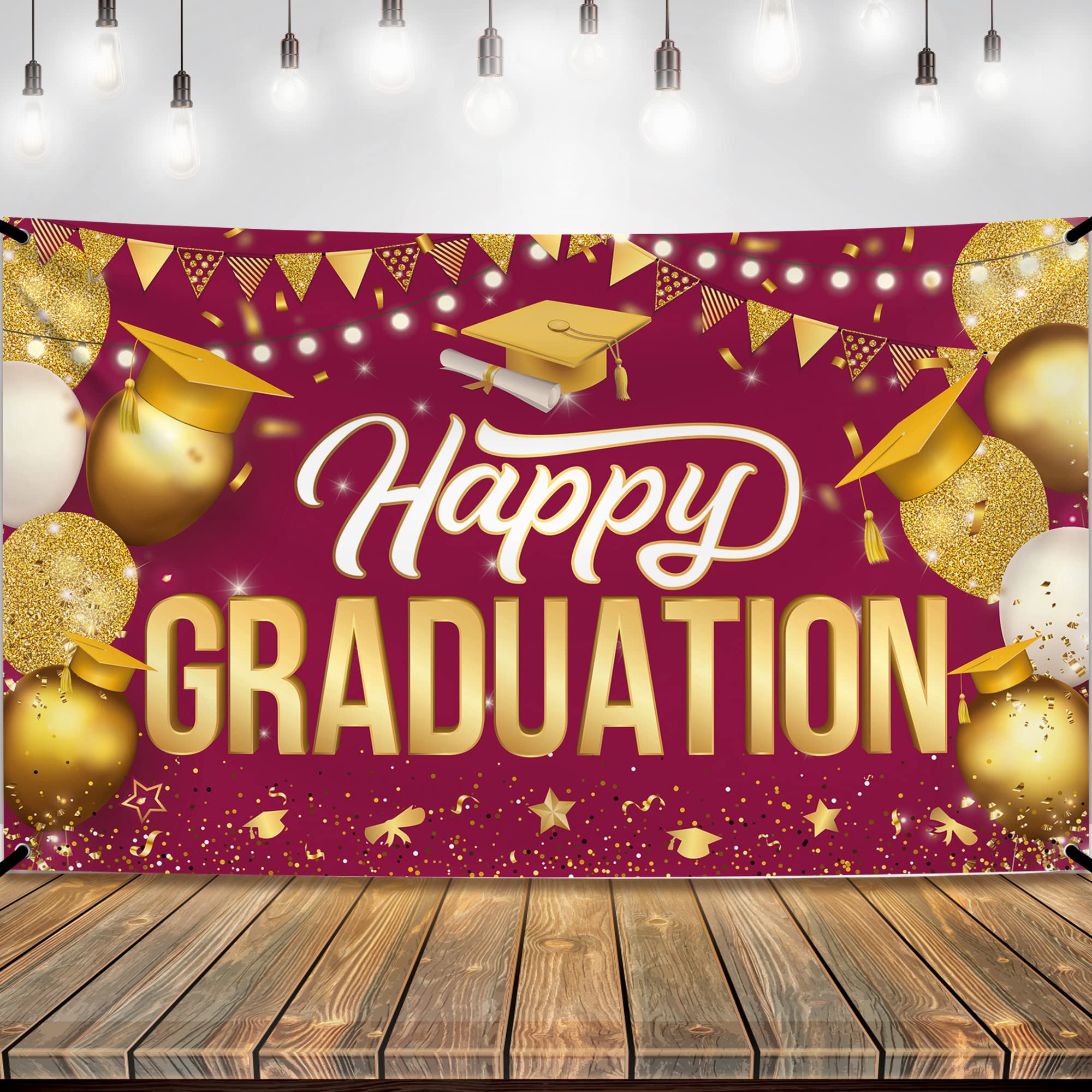 KatchOn Extra Large Happy Graduation Banner - 72x44 Inch Maroon & Gold Backdrop for Class of 2025 | 2025 Graduation Decorations, Party Supplies & Photo Booth Background | Perfect for High School, College Ceremonies & Graduation Parties