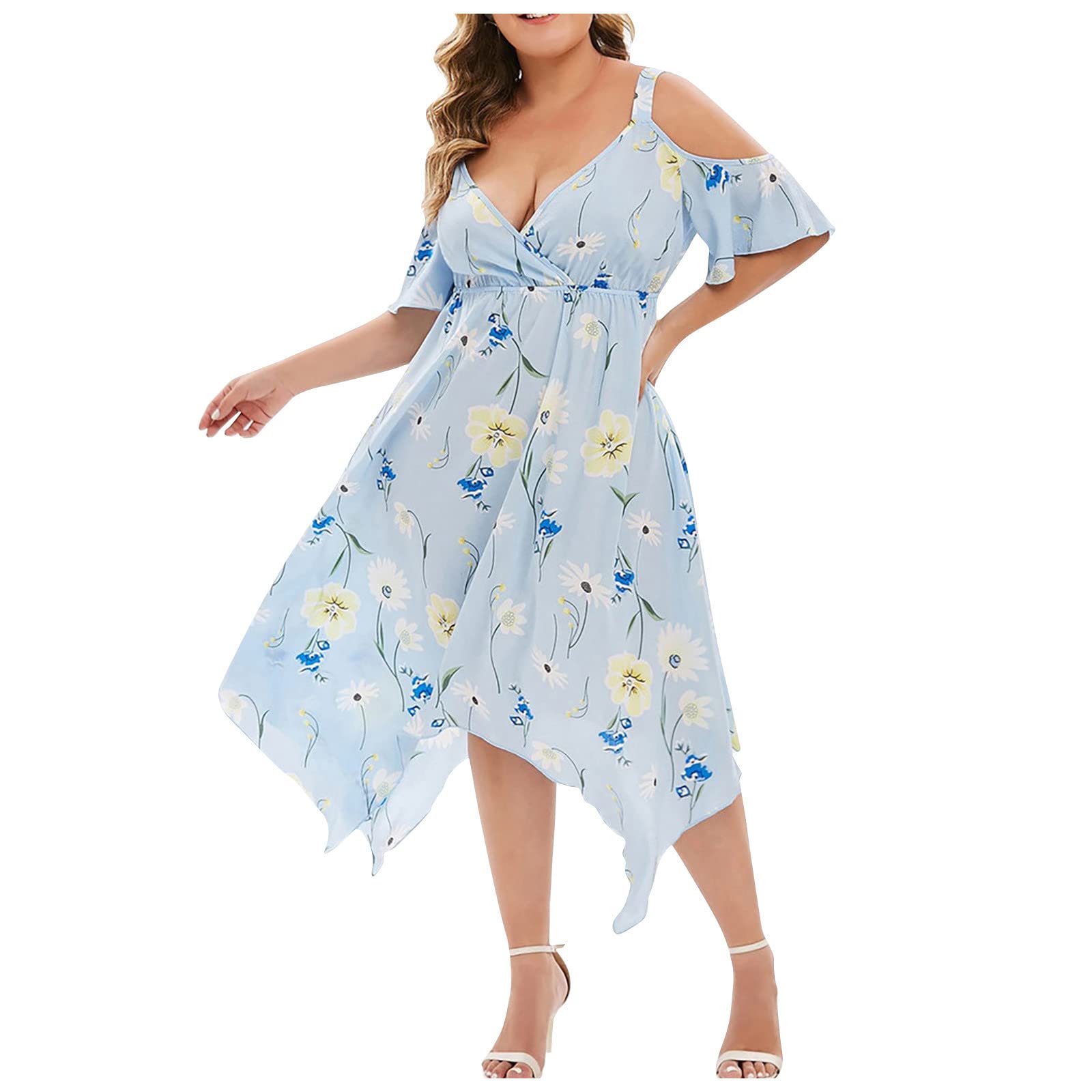 Women's XLSM Summer Chiffon Print Suspender Dress - Slim Fit Plus Size 5XL - Perfect for Beach Vacations, Casual Outings & Summer Parties