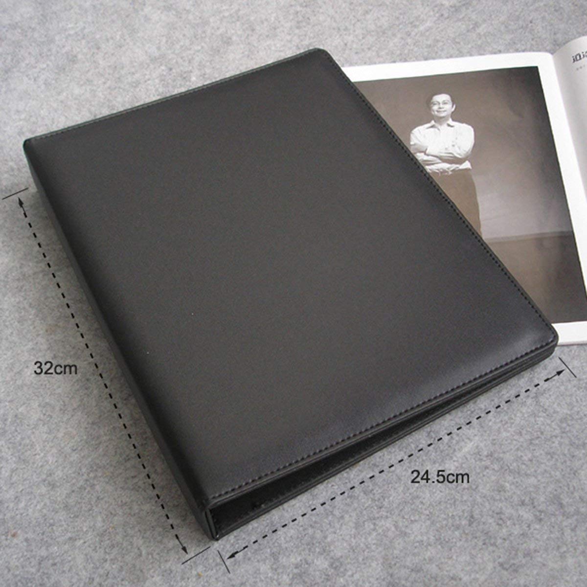KINGFOM A4 Faux Leather Padfolio - Professional 3 Ring Binder Business Organizer with Card Holder, Document File Folder for Office, School & Meetings (Black) - Perfect for Presentations, Interviews & Daily Organization