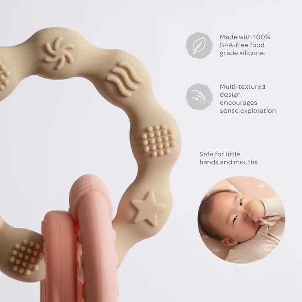 Soft Silicone Bunny Teether Rings for Babies - BPA-Free, Soothing Pink Chew Toy for Teething Infants - Perfect for On-the-Go, Playtime & Nursery Use