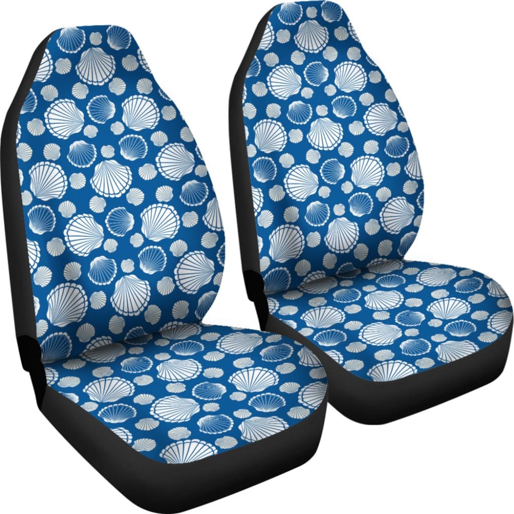 Universal Fit Car Seat Covers with Beach Sea Shell Blue Print - Waterproof & Non-Slip Protection for Cars, Trucks, SUVs - Perfect for Road Trips, Beach Outings & Daily Commute