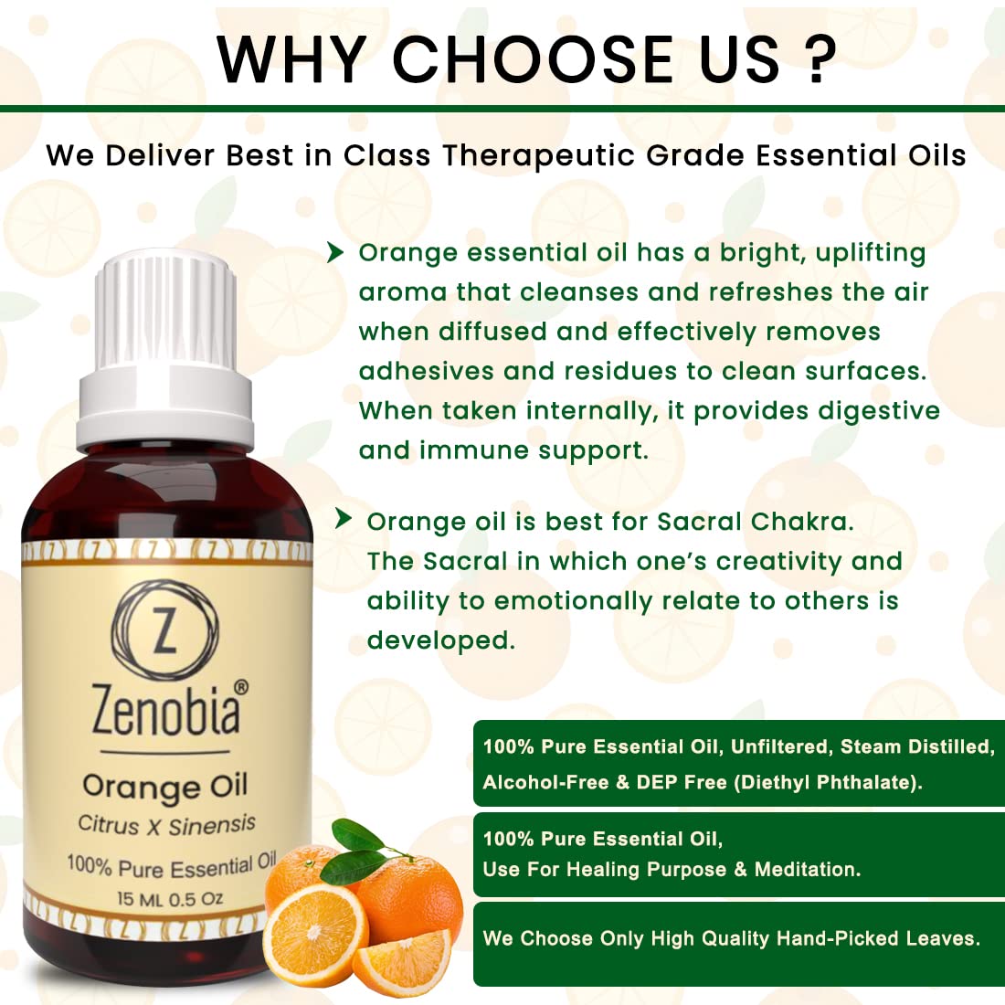 Zenobia 100% Pure Orange Essential Oil - Natural Therapeutic Grade for Hair, Beard, Face & Skin Care - Moisturizes Dry Skin & Body - 15ml - Perfect for Aromatherapy, Massage & DIY Beauty Products