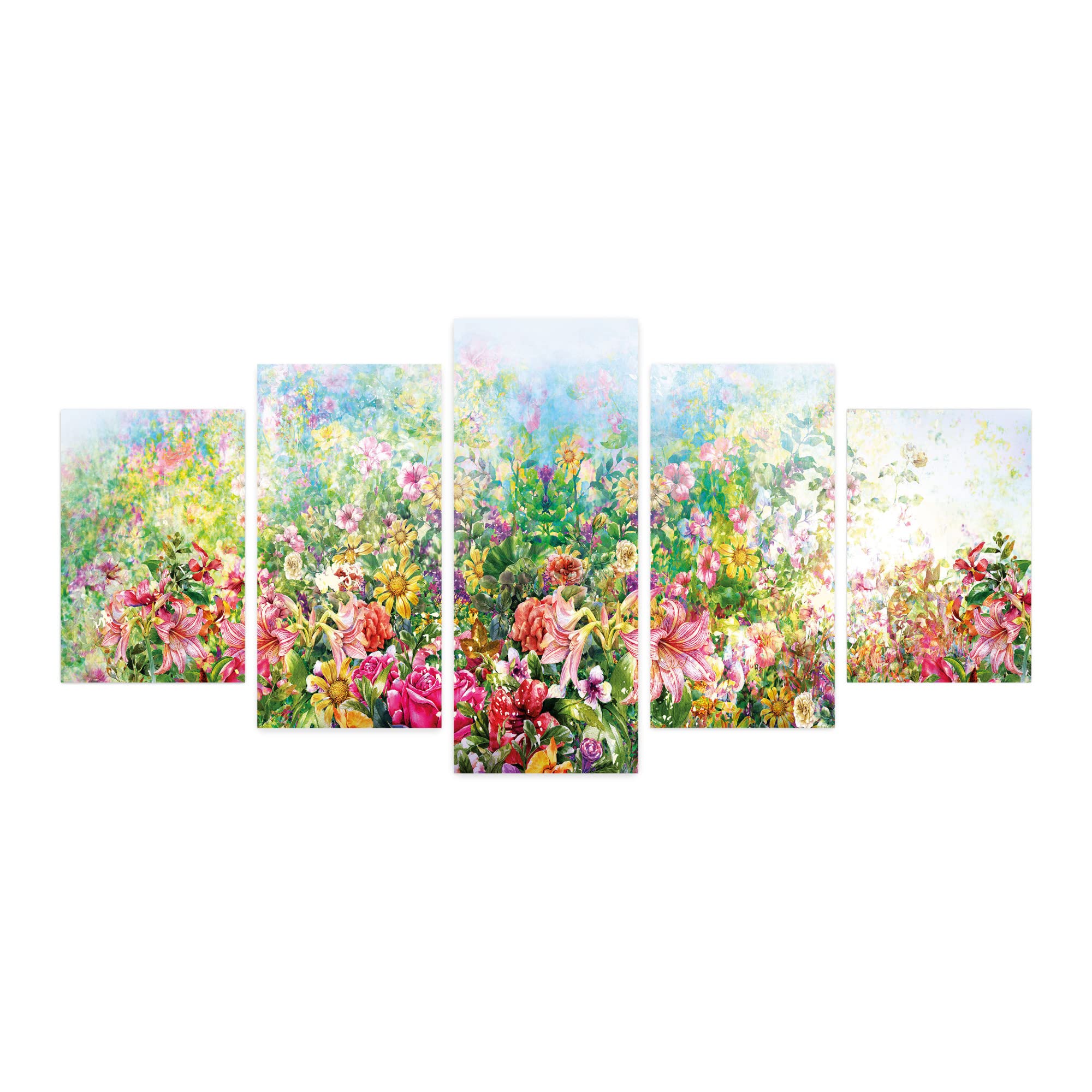 Ambesonne Watercolor 5-Panel Acrylic Glass Wall Art - Abstract Floral Meadow Spring Design in Green Multicolor | 60