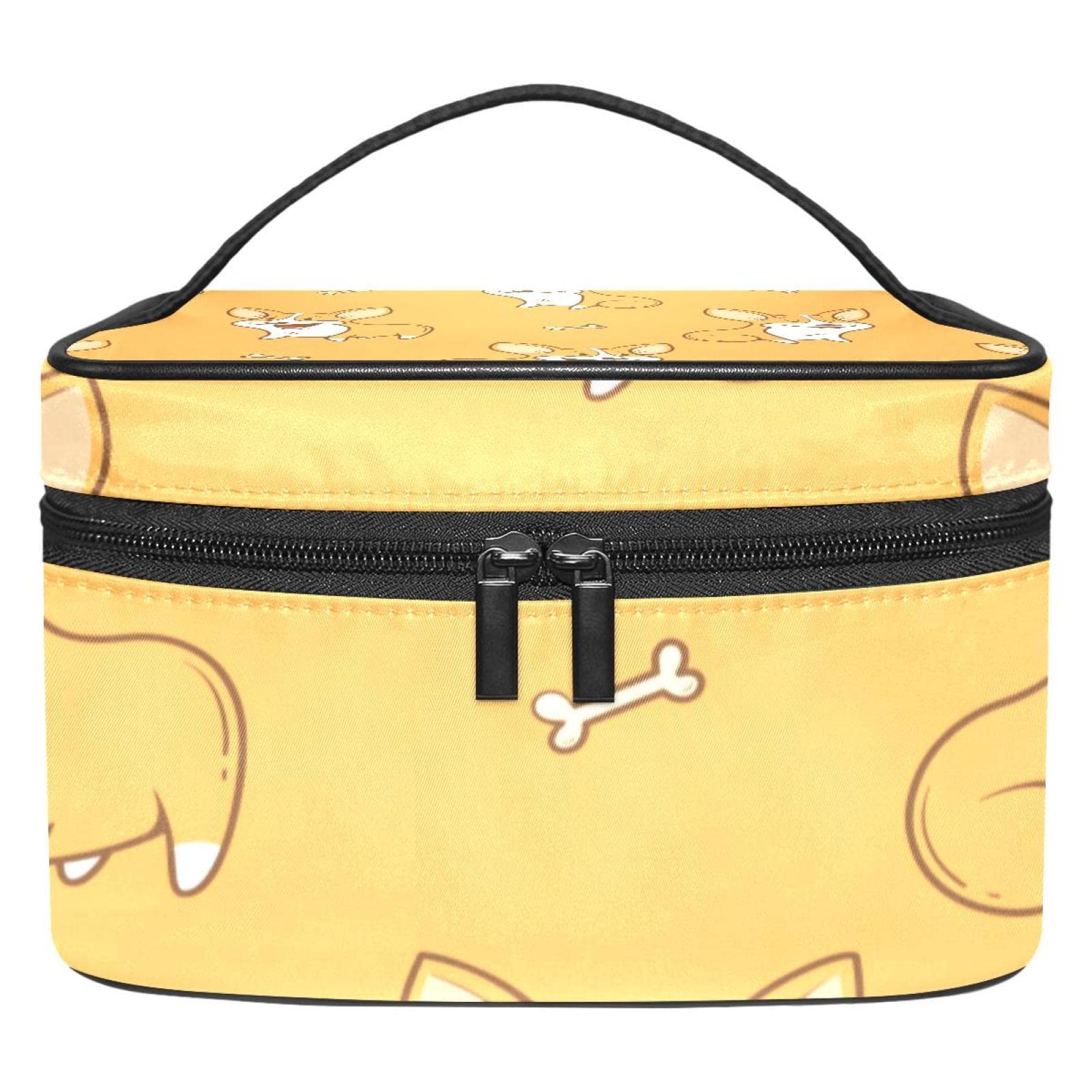 Funny Cartoon Corgi Bones Pattern Makeup Bag - Waterproof Travel Cosmetic Pouch for Women & Girls - Zippered Makeup Organizer for Toiletries, Brushes & Accessories - Perfect for Travel, Gym & Daily Use