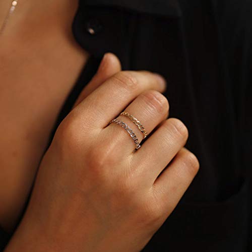 14K Solid Gold Cuban Chain Ring for Women & Men - Durable 14K Gold Flat Chain Link Ring - Elegant Eternity Cuban Ring for Everyday Wear, Gifts & Special Occasions