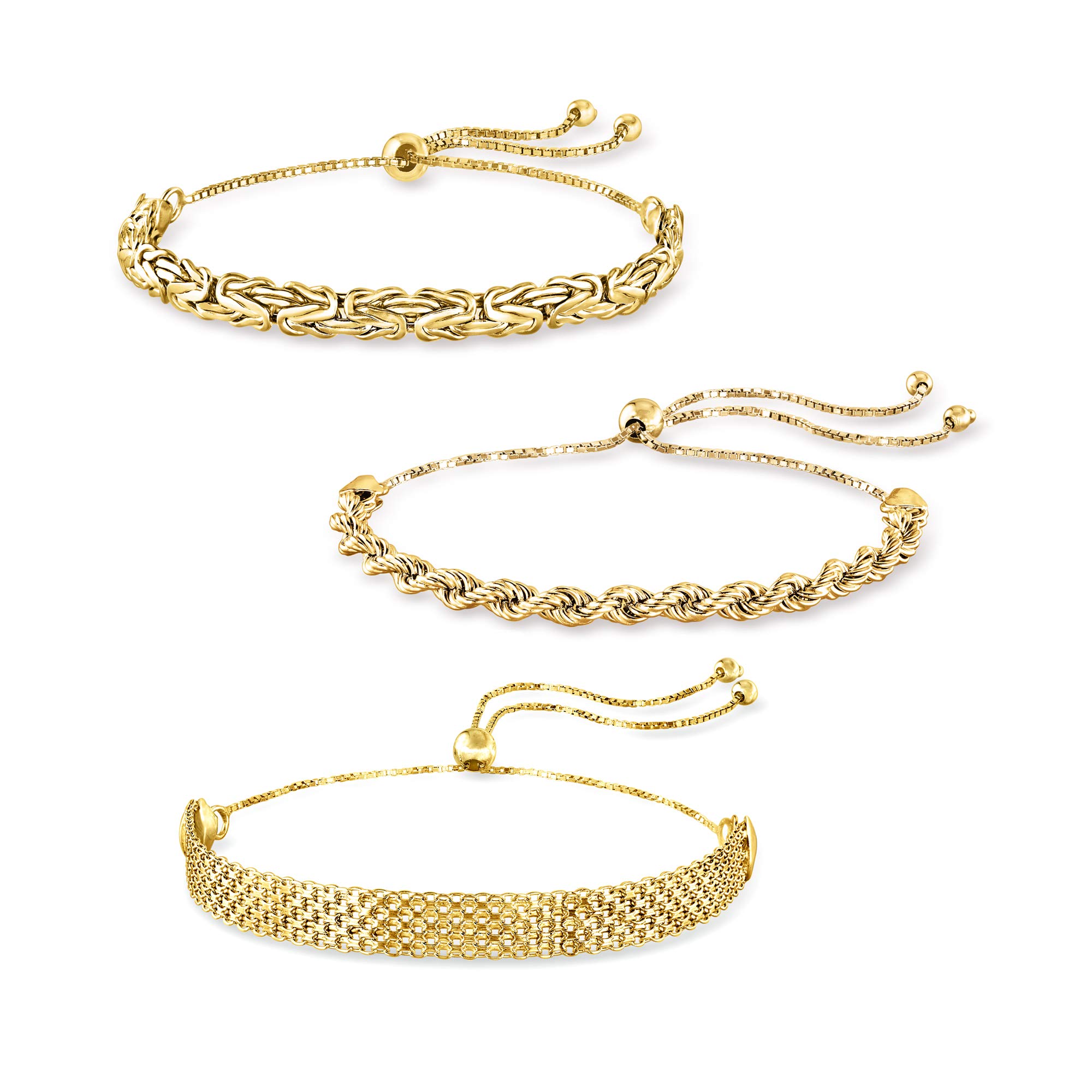 Ross-Simons 18kt Gold Over Sterling Silver Jewelry Set - 3 Piece Multi-Link Bolo Bracelets for Women | Elegant Stackable Bracelets for Office, Party & Everyday Wear