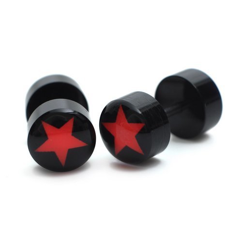 Kstyle Stainless Steel Black & Red Star Stud Hoop Earrings for Men - Trendy Punk Style Jewelry for Parties, Concerts, and Everyday Wear E512