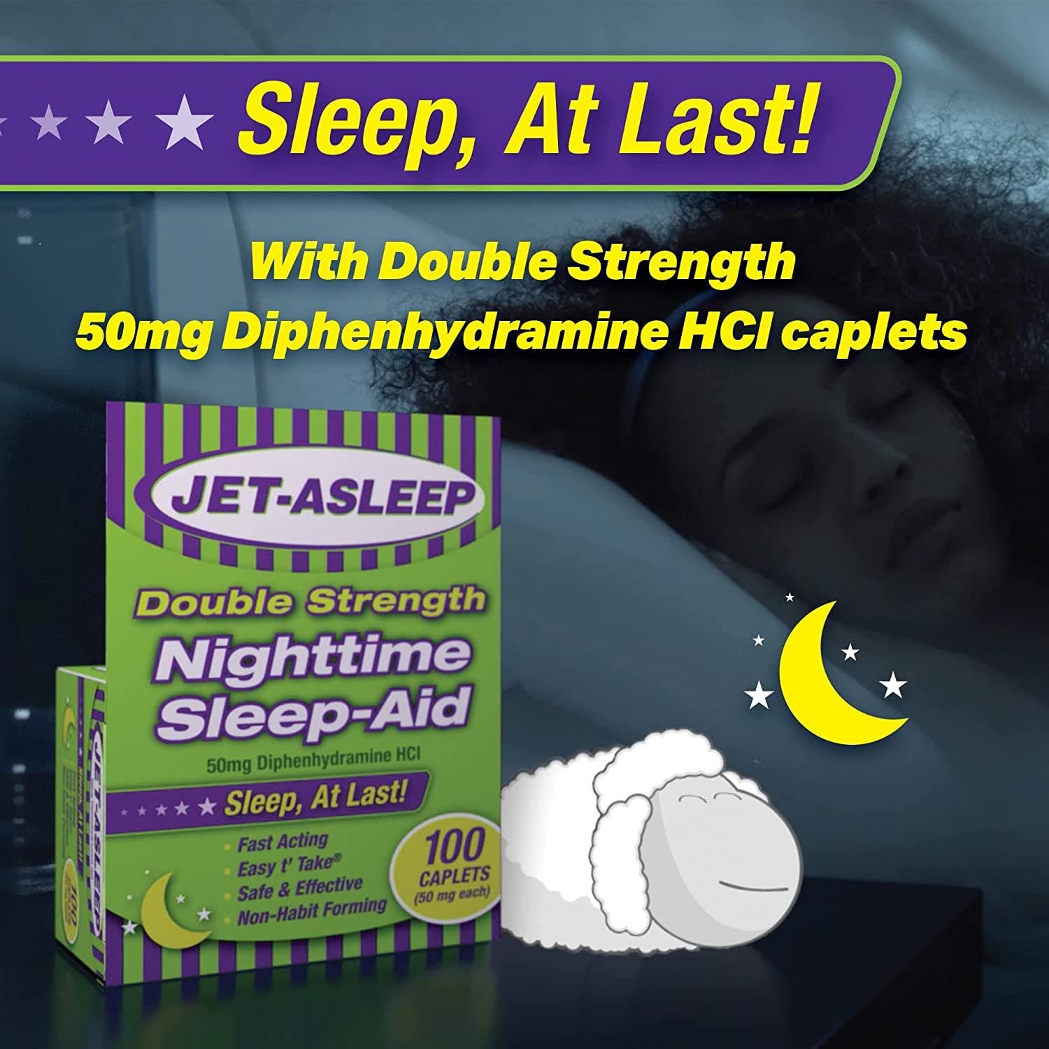 Double Strength Nighttime Sleep Aid - 100 Tablets (4 Pack) | Fast-Acting Melatonin & Herbal Blend for Deep, Restful Sleep | Perfect for Travel, Jet Lag & Insomnia Relief