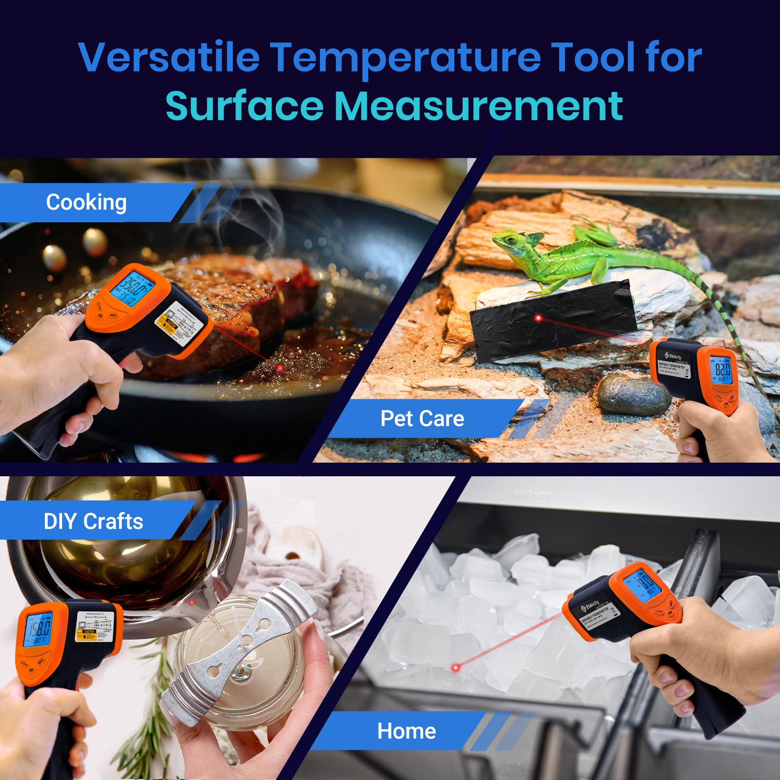 Etekcity Digital Infrared Thermometer Gun -58°F to 1130°F, Non-Contact Laser Temperature Gun for Cooking, HVAC, Automotive & Industrial Use, Fast & Accurate IR Temp Gun for Grilling Meat, Pizza Oven, Engine, Home & Kitchen Appliances (Orange) - Perfect for BBQ, Baking, HVAC Maintenance & DIY Projects