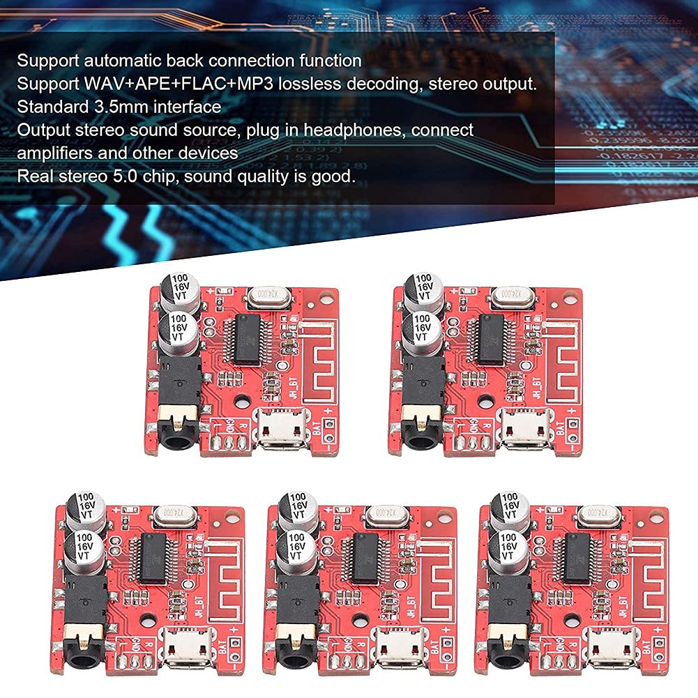 Gathukila 5PCS DIY Bluetooth 5.0 Receiver Board - Lossless Audio Decoder Module for Wireless Stereo Music & Speaker Amplifier - Perfect for Home Audio Systems, DIY Projects, and Car Stereo Upgrades