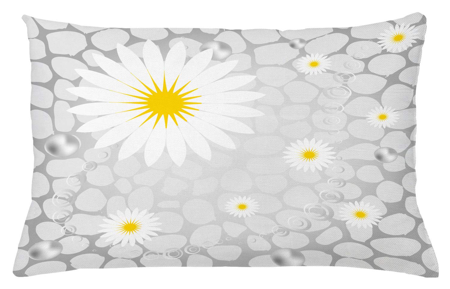 Ambesonne Grey & Yellow Hawaiian Island Flowers Throw Pillow Cover - 26x16 Inch Abstract Animal Print Decorative Cushion Case for Sofa, Bed, Living Room - White & Pale Grey Home Accent Pillow