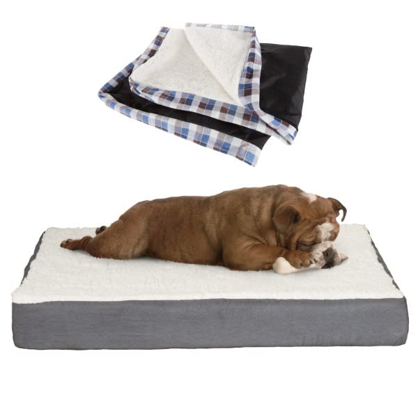 Orthopedic Dog Bed for Large Dogs - 2-Layer Memory Foam Support with Removable Sherpa Cover & Extra Replacement Cover - Perfect for Senior Dogs & Joint Pain Relief - Gray Pet Bed for Bedroom, Living Room & Crate Use