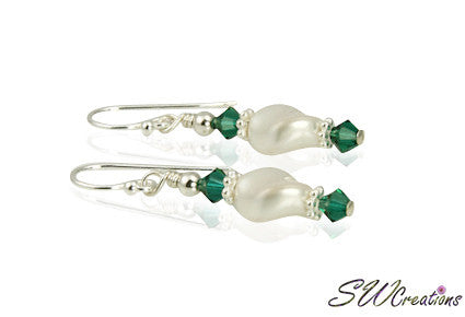 White Pearl Twist Birthstone Crystal Earrings for Women - Elegant Dangle Earrings for Anniversary, Birthday & Special Occasions