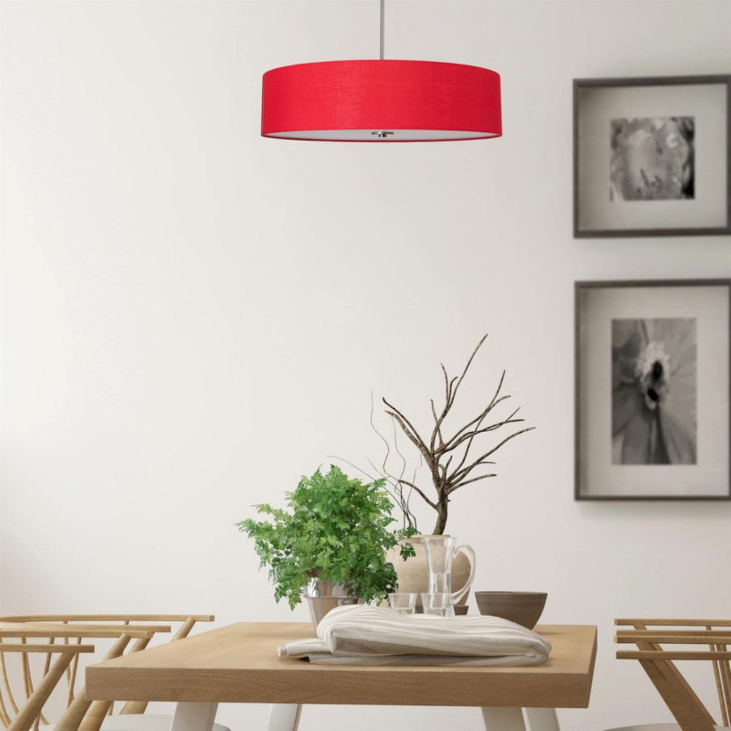 Yosemite Home Decor SH3007-5P-CPRS Lyell Forks Family 5-Light Pendant Light Fixture - Satin Steel Finish with Chili Pepper Red Drum Shade (30