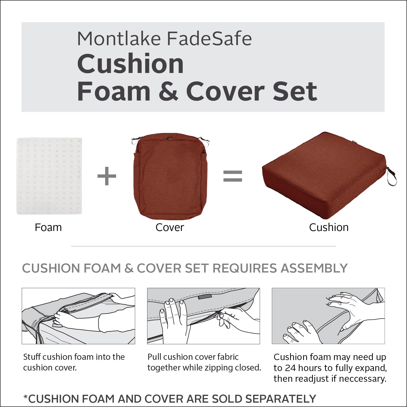 Classic Accessories Montlake Patio FadeSafe Seat Cushion Slip Cover - Henna, 25