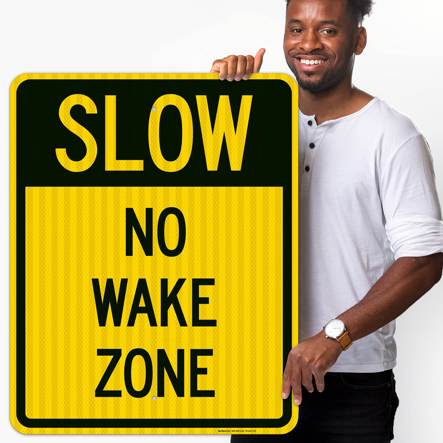 Slow No Wake Zone Sign - 24x30 Inches, 3M EGP Reflective .080 Aluminum, Fade Resistant, Made in USA - Perfect for Lakes, Rivers & Marina Safety
