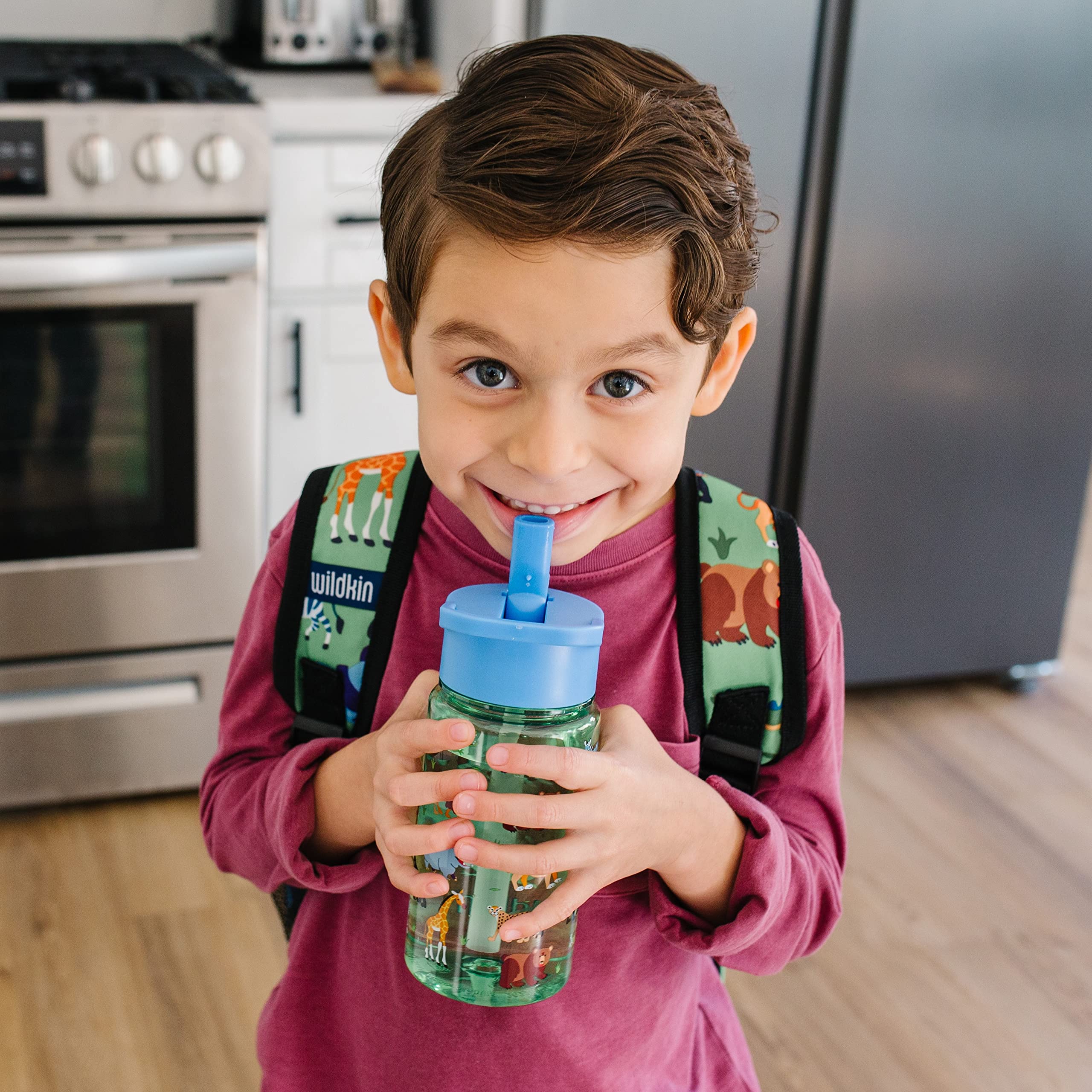 Wildkin Kids 16 oz BPA-Free Tritan Plastic Water Bottle with Leak Proof Lid - Reusable Water Bottle for Boys & Girls, Durable & Easy Clean Toddler Water Bottle - Wild Animals Design - Perfect for School, Sports & Outdoor Adventures