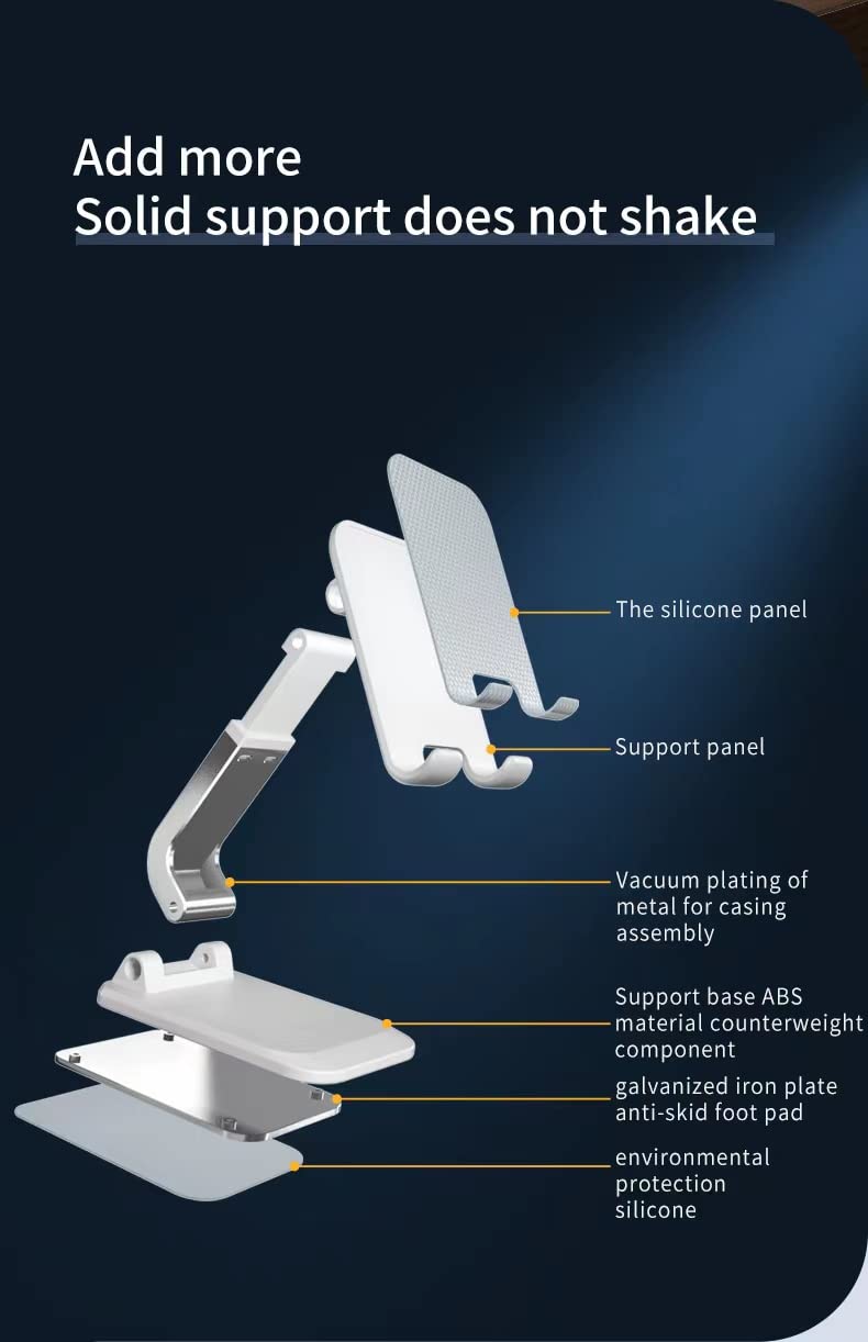 Adjustable Foldable Phone Stand for Desk - Portable Cell Phone Holder Cradle Dock Compatible with iPhone 14/Plus/Pro/Pro Max & Most Smartphones - Perfect for Home Office, Video Calls & Hands-Free Viewing (Black)