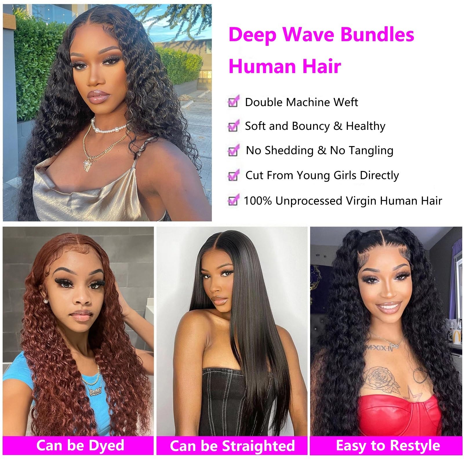 10A Brazilian Deep Wave Bundles - 100% Unprocessed Virgin Human Hair Extensions (26, 28, 30 Inch) | Wet & Wavy Weave Hair for Natural Black Hairstyles | Perfect for Daily Wear, Parties & Special Occasions