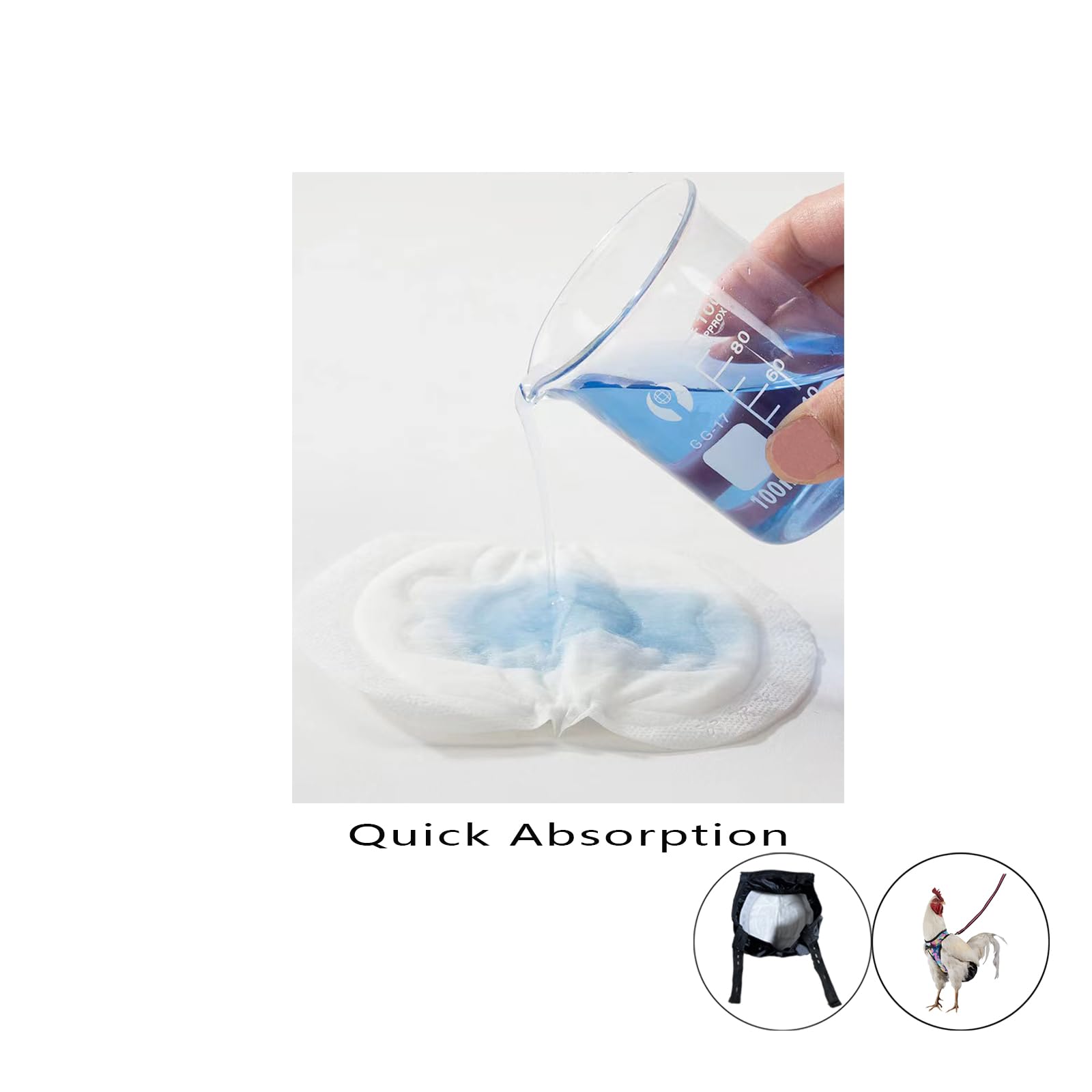 Premium Pet Chicken Harness & High Absorbency Diaper Pads - Soft, Adjustable & Leak-Proof (One Size, White) for Backyard Chickens, Indoor Pets & Travel Use